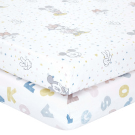 Mickey Alphabet Letters Pack of 2 100% Cotton Fitted Sheets White