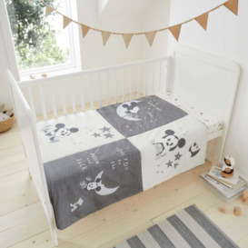 Mickey Starry Night 4 Tog 100% Cotton Cot Quilt Grey/White