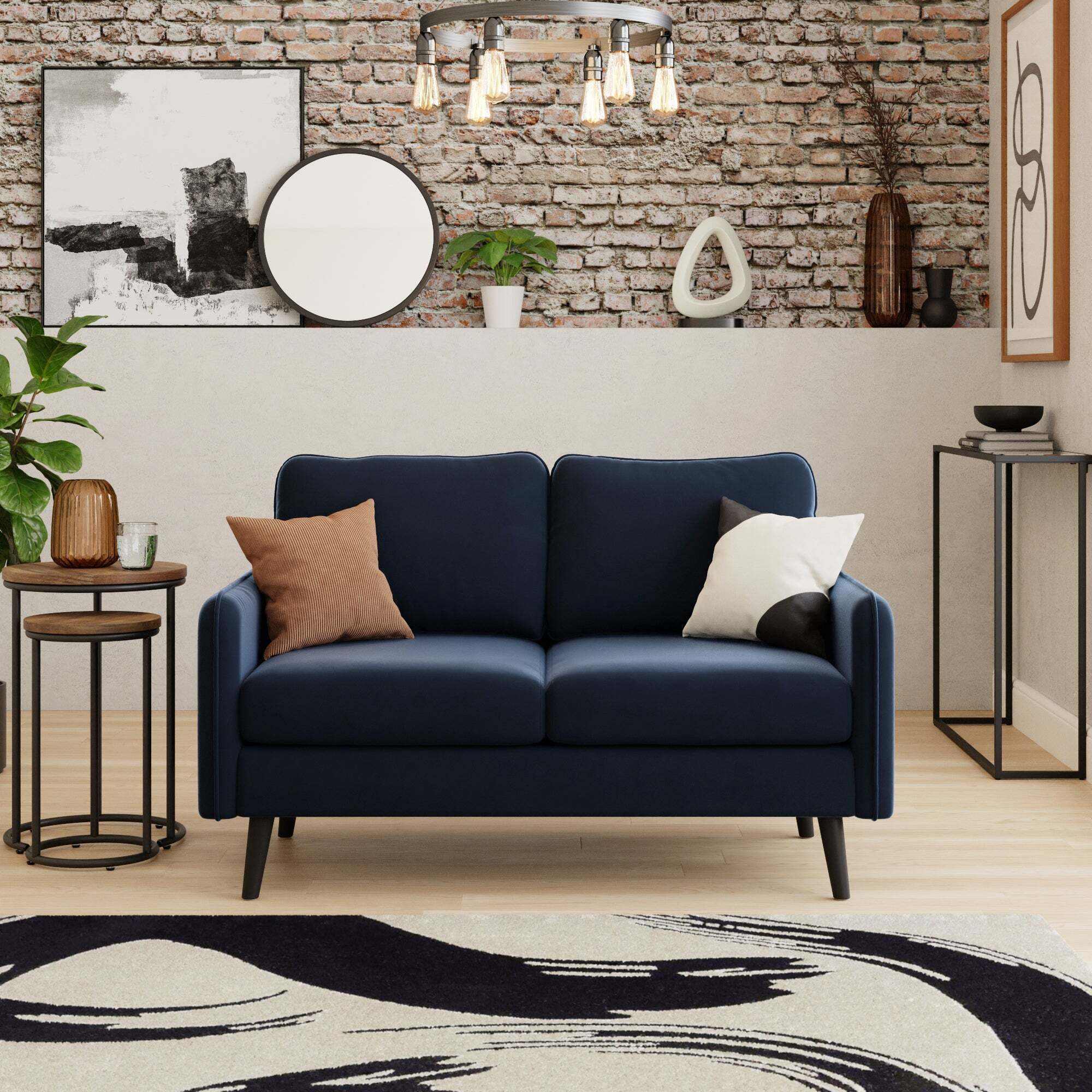 Milton Velvet 2 Seater Sofa in a Box Navy Blue