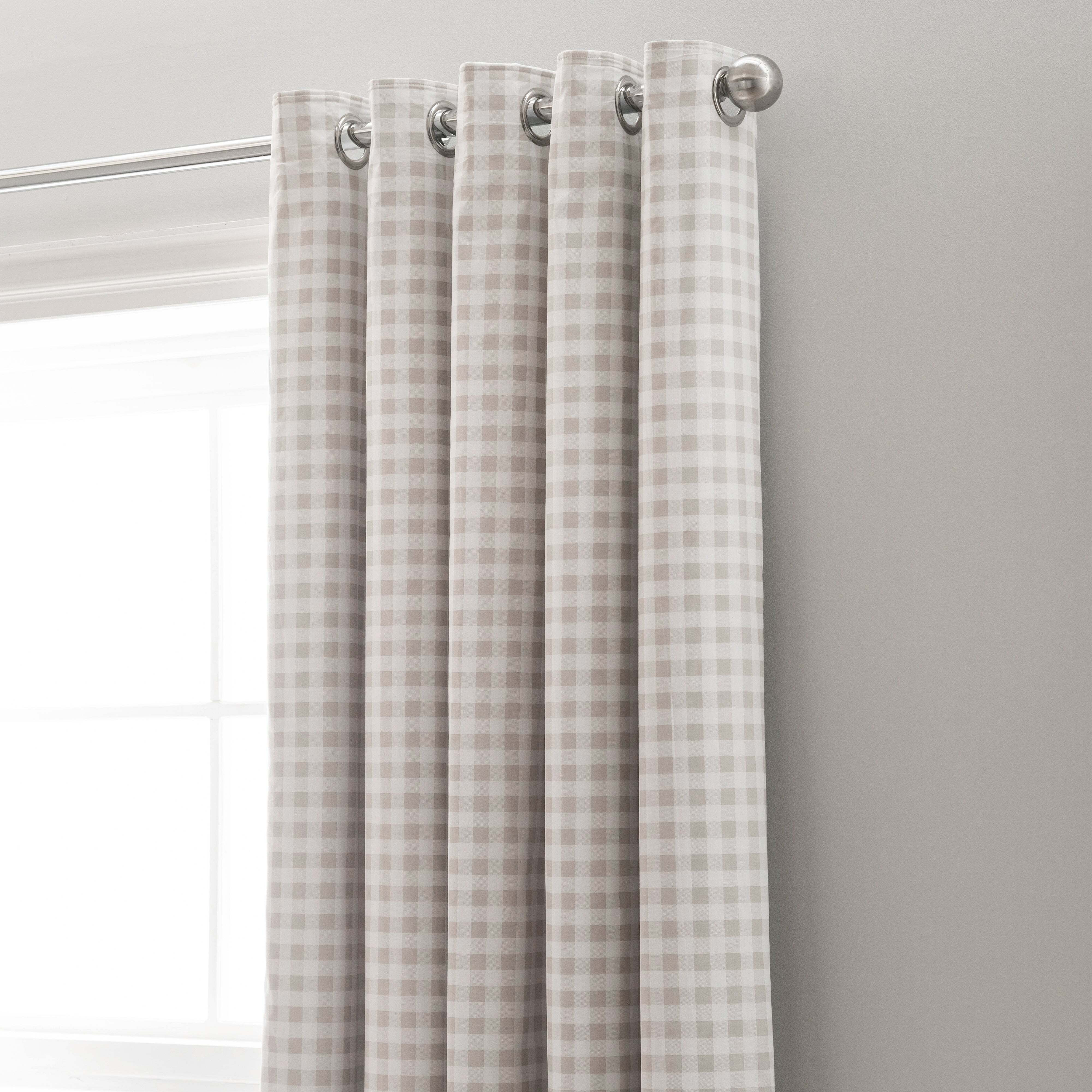 Gingham Natural Blackout Eyelet Curtains Brown/White