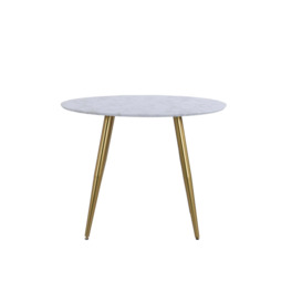 Kendall 4 Seater Round Dining Table, White Faux Marble White/Gold