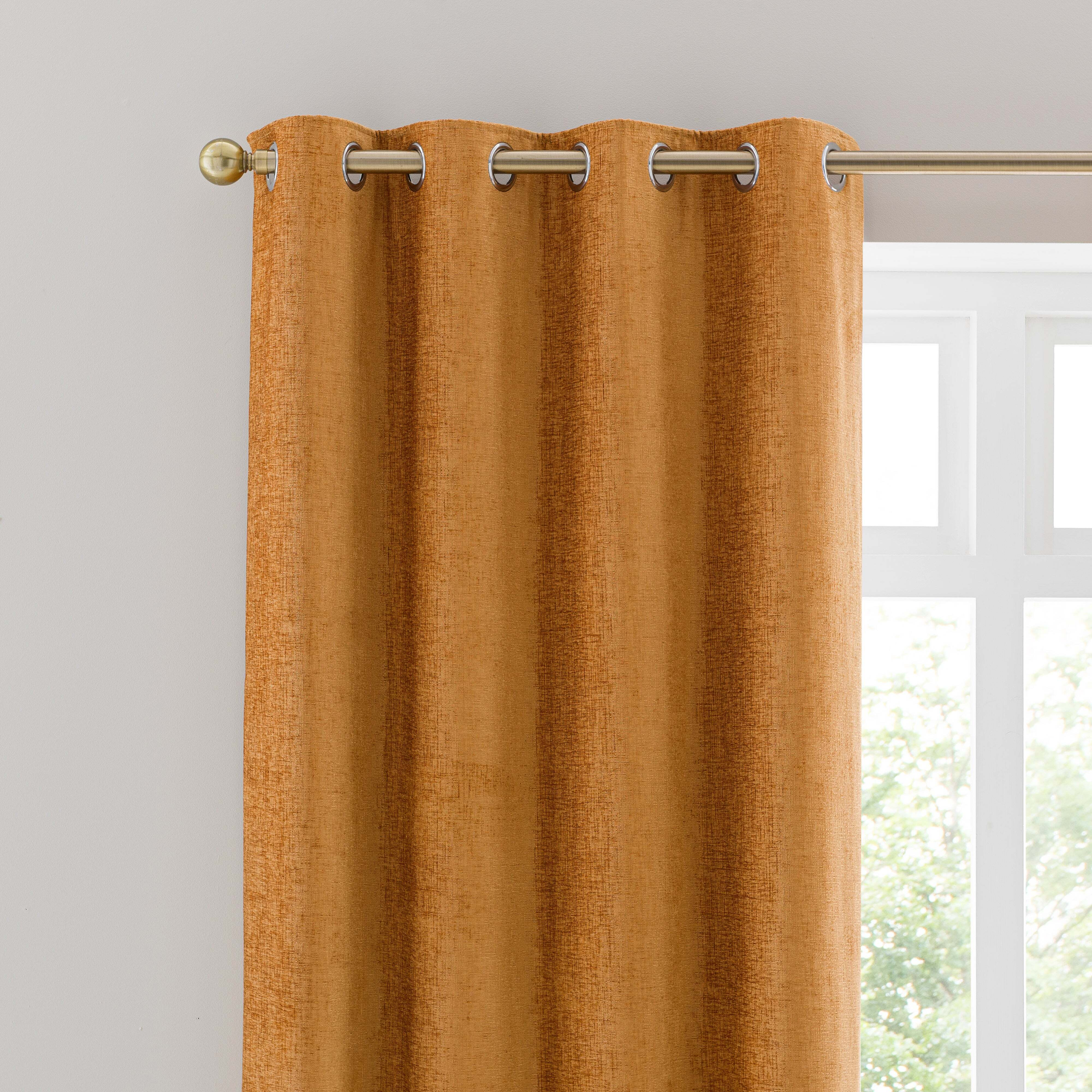 Chenille Amber Gold Eyelet Curtains Gold