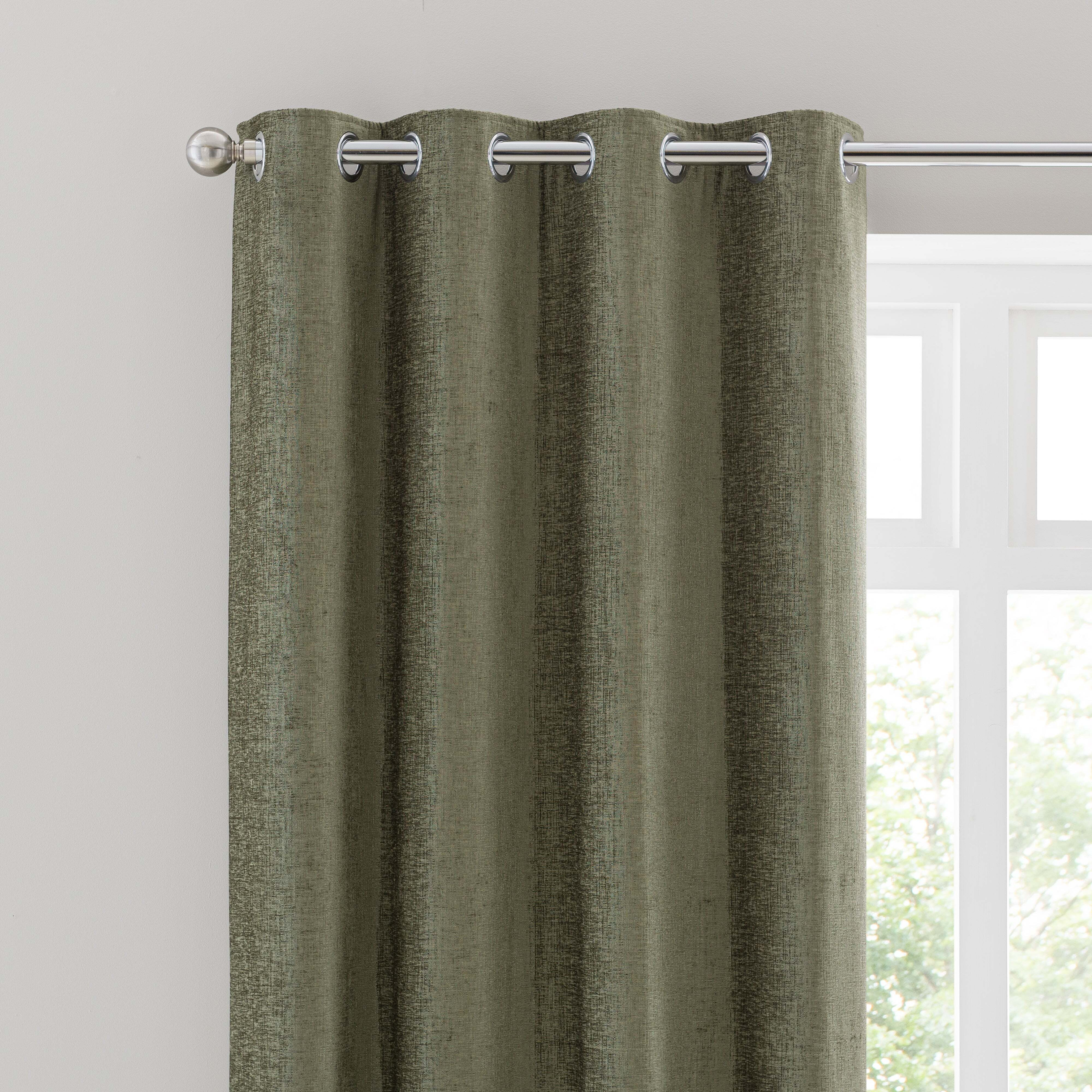 Chenille Olive Eyelet Curtains Green