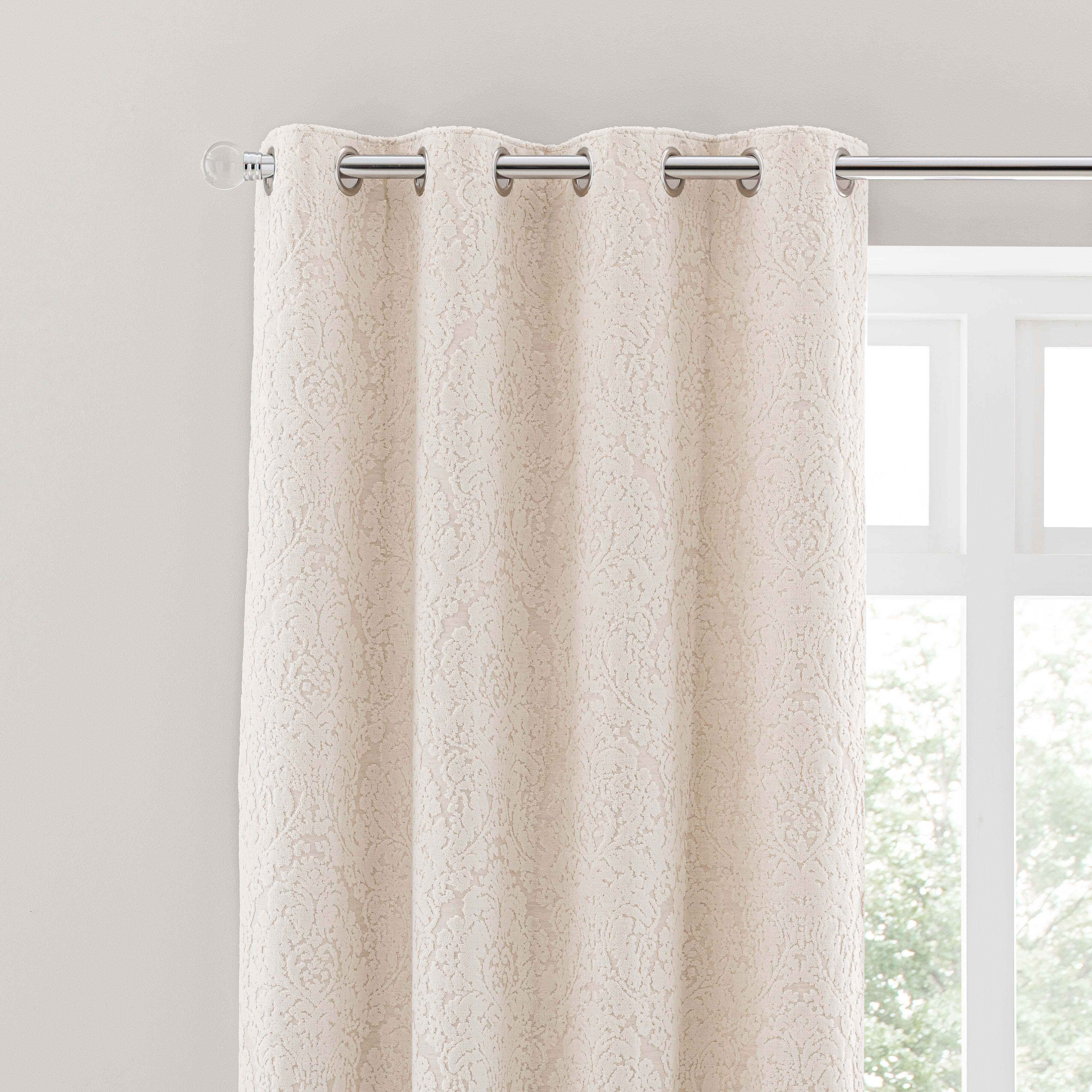 Damask Cut Velvet Ivory Eyelet Curtains Cream