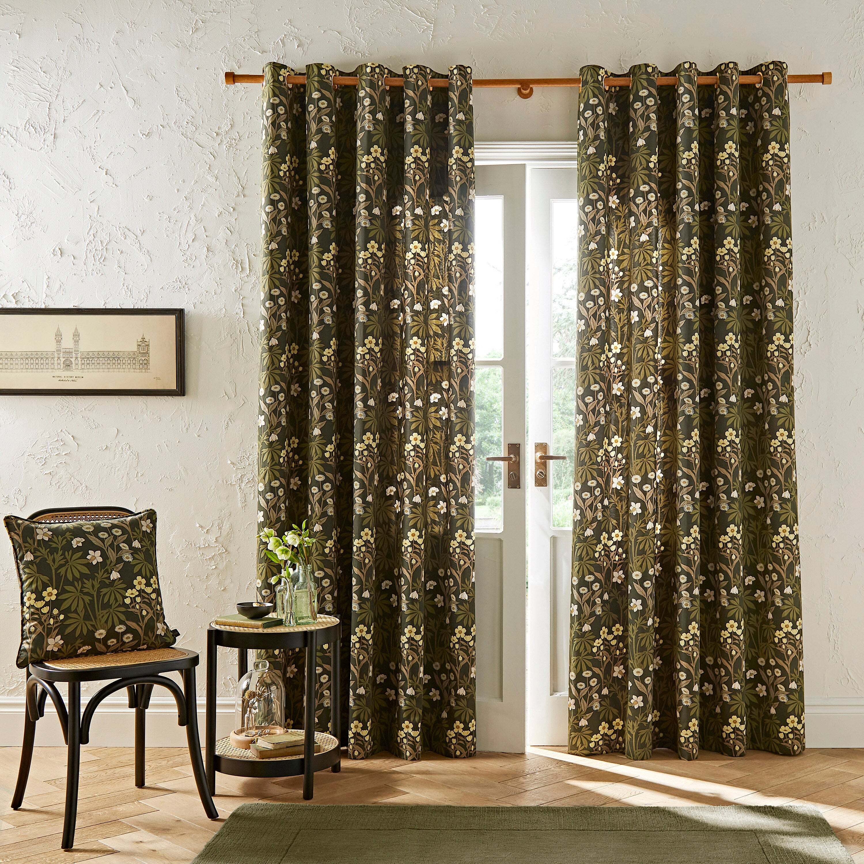 Meadow Floral Natural Eyelet Curtains Green/Yellow