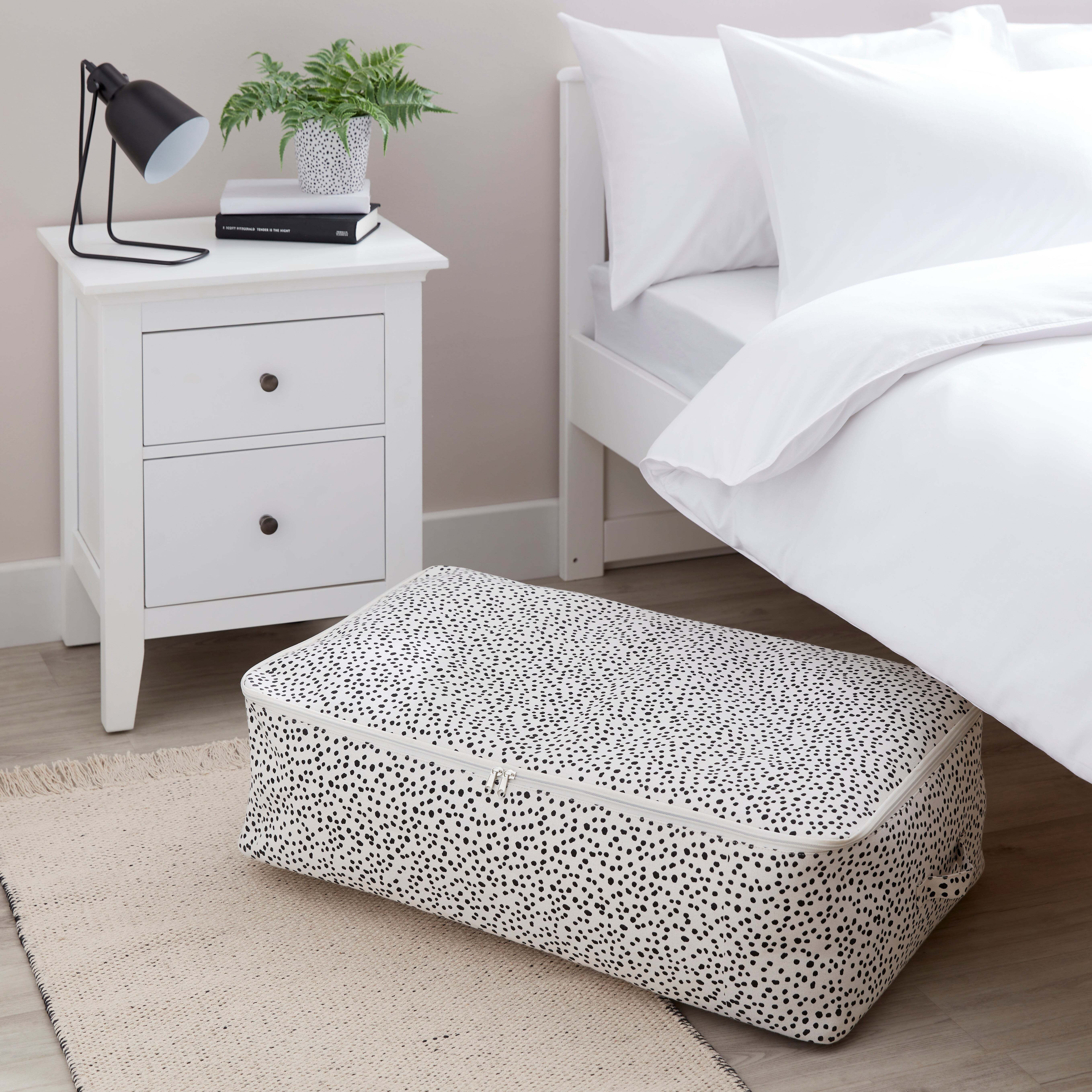 Fabric Underbed Storage Bag Dotty White Black and white