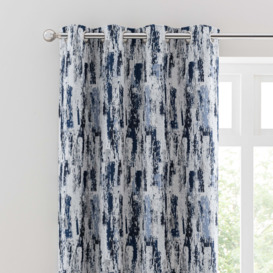 Abstract Global Navy Eyelet Curtains Navy Blue/White