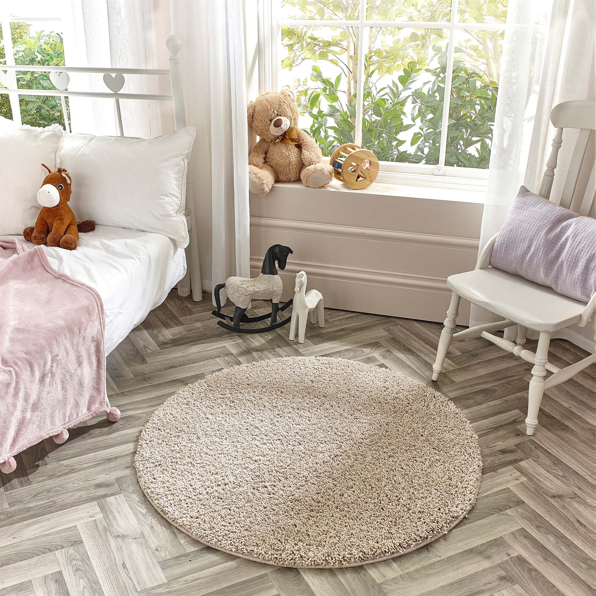 Marvel Shaggy Washable Round Rug Marvel Shaggy Natural