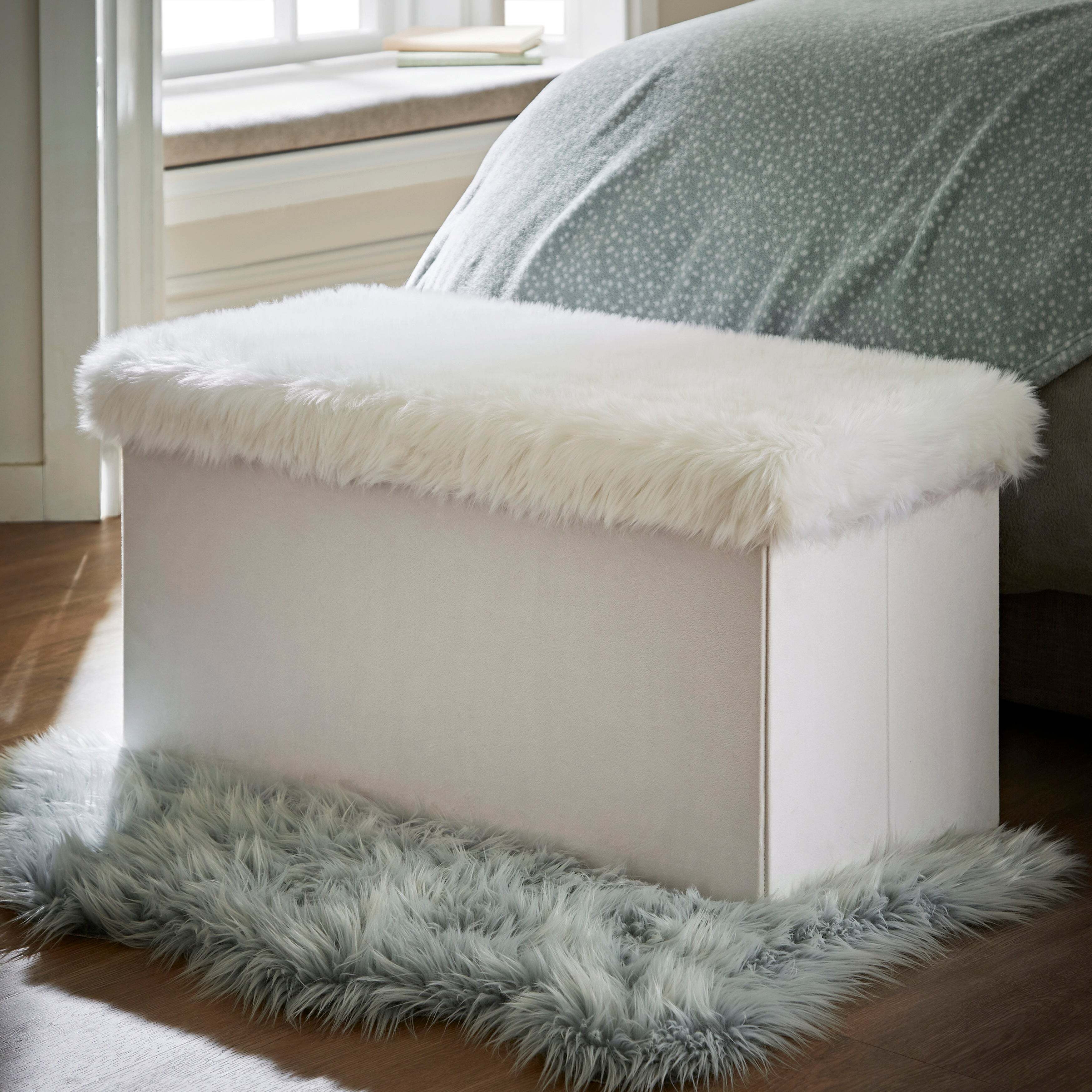 Snowball Faux Fur Foldable Storage Ottoman White