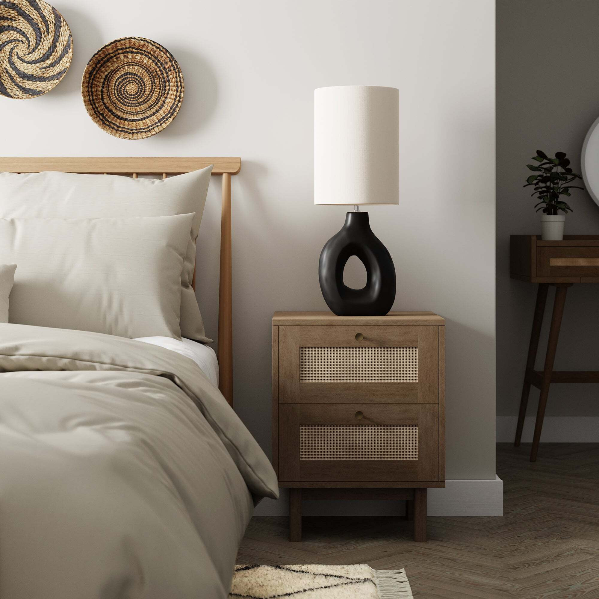 Indi 2 Drawer Bedside Table, Mango Wood Brown