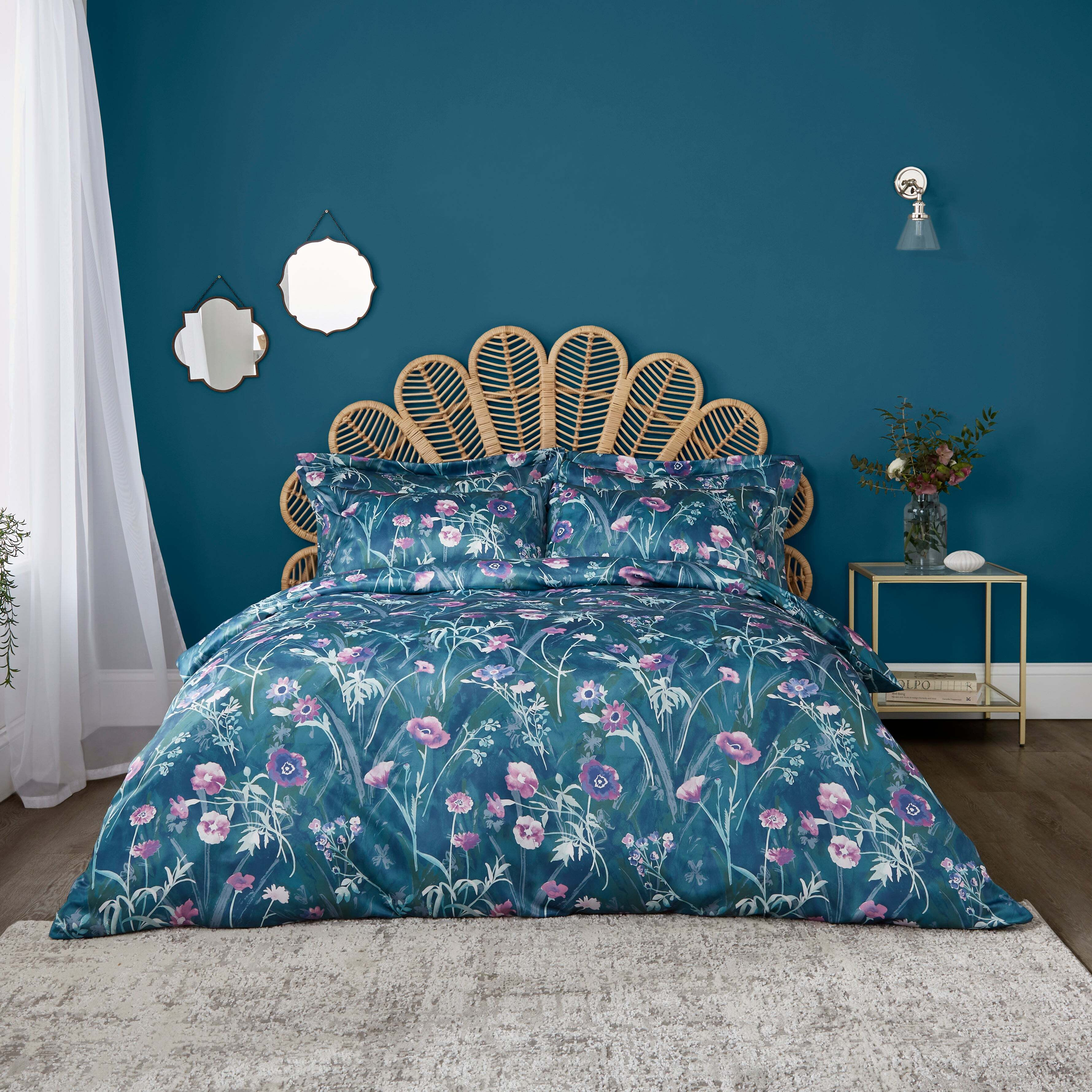 Poppy Garden Duvet Cover and Pillowcase Set Green/Purple