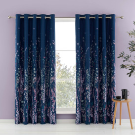 Whimsical Floral Midnight Blackout Eyelet Curtains Blue/Green/Pink