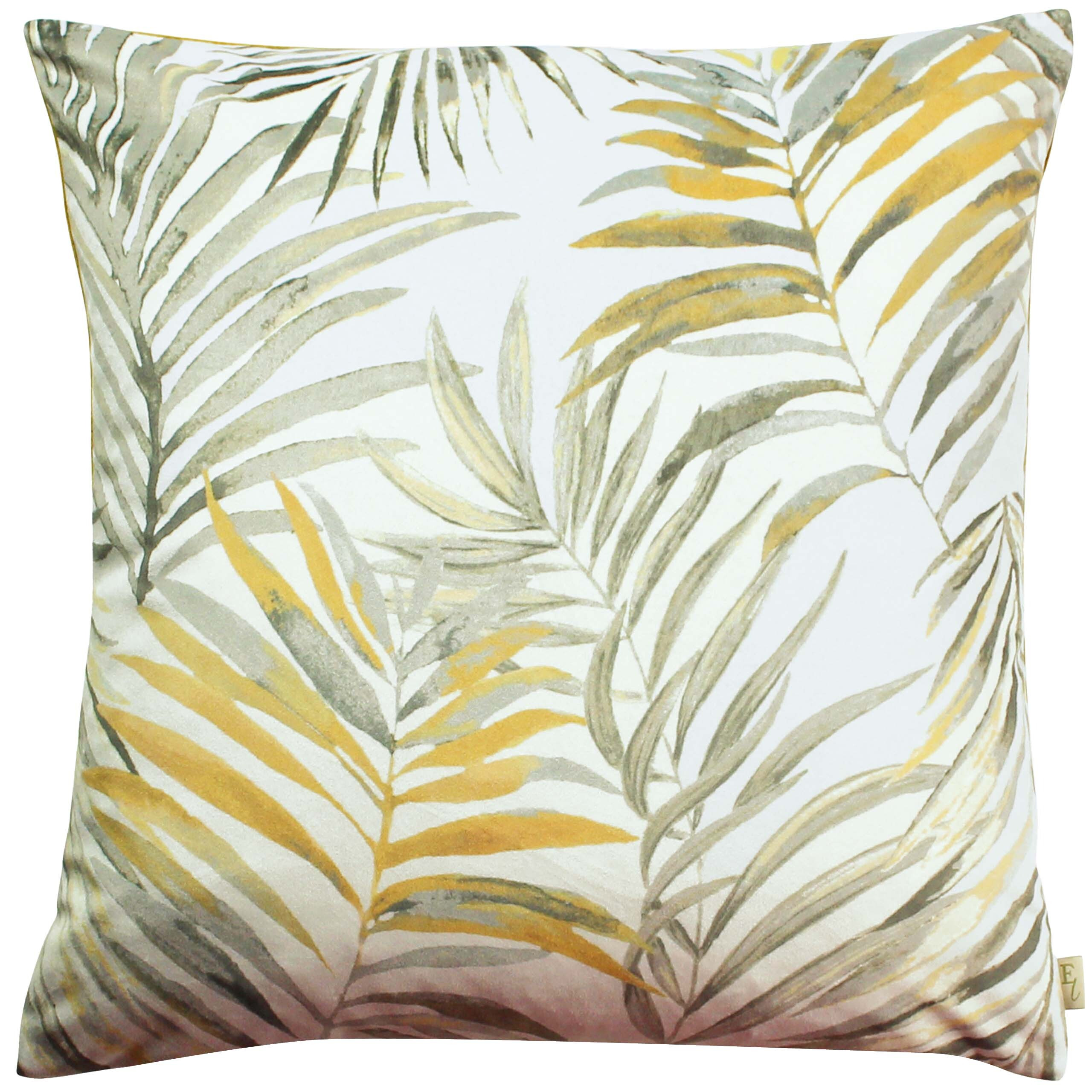 Evans Lichfield Palm Velvet Cushion Yellow/Green/White by Dunelm