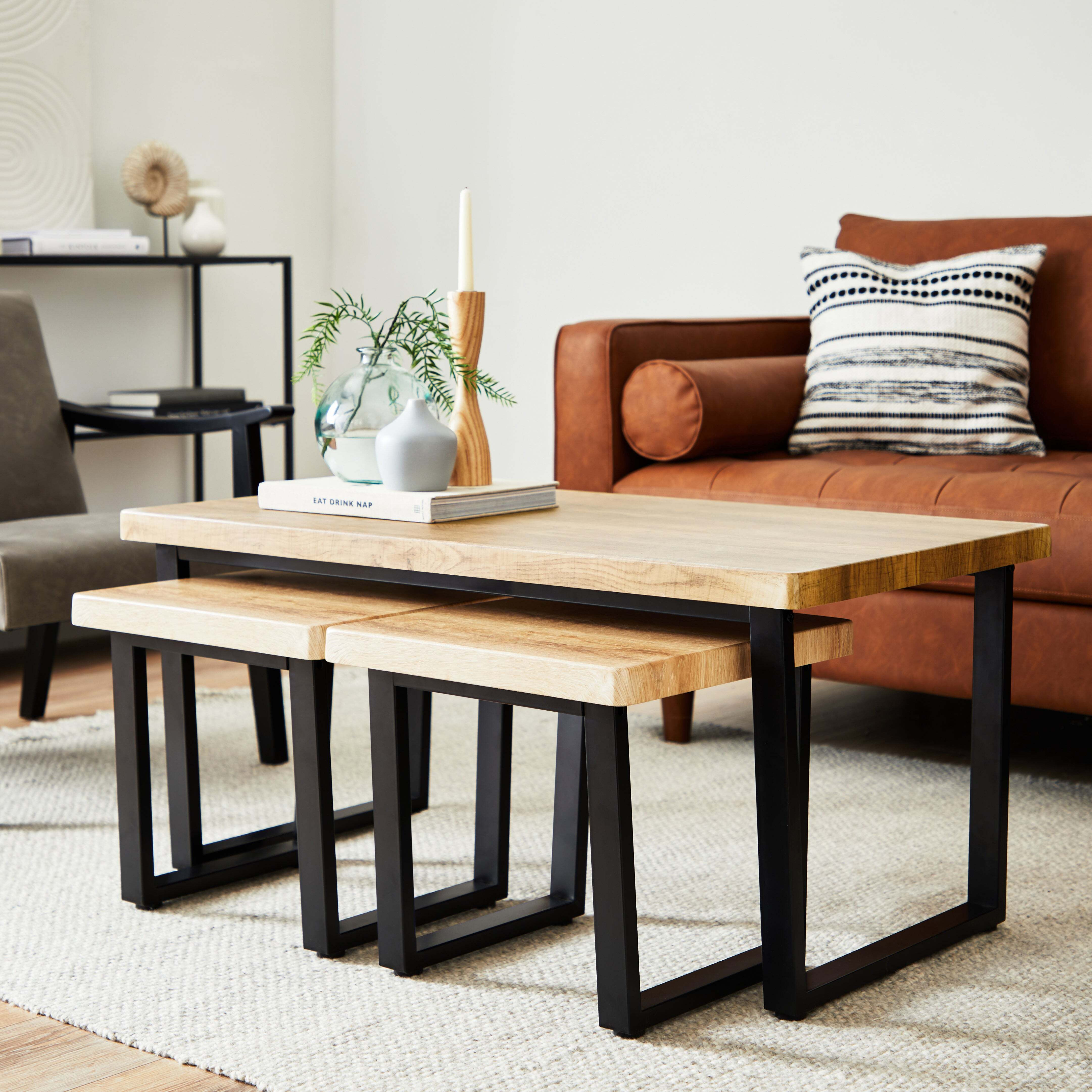 Freddie Oak Effect Nest Coffee Table Brown