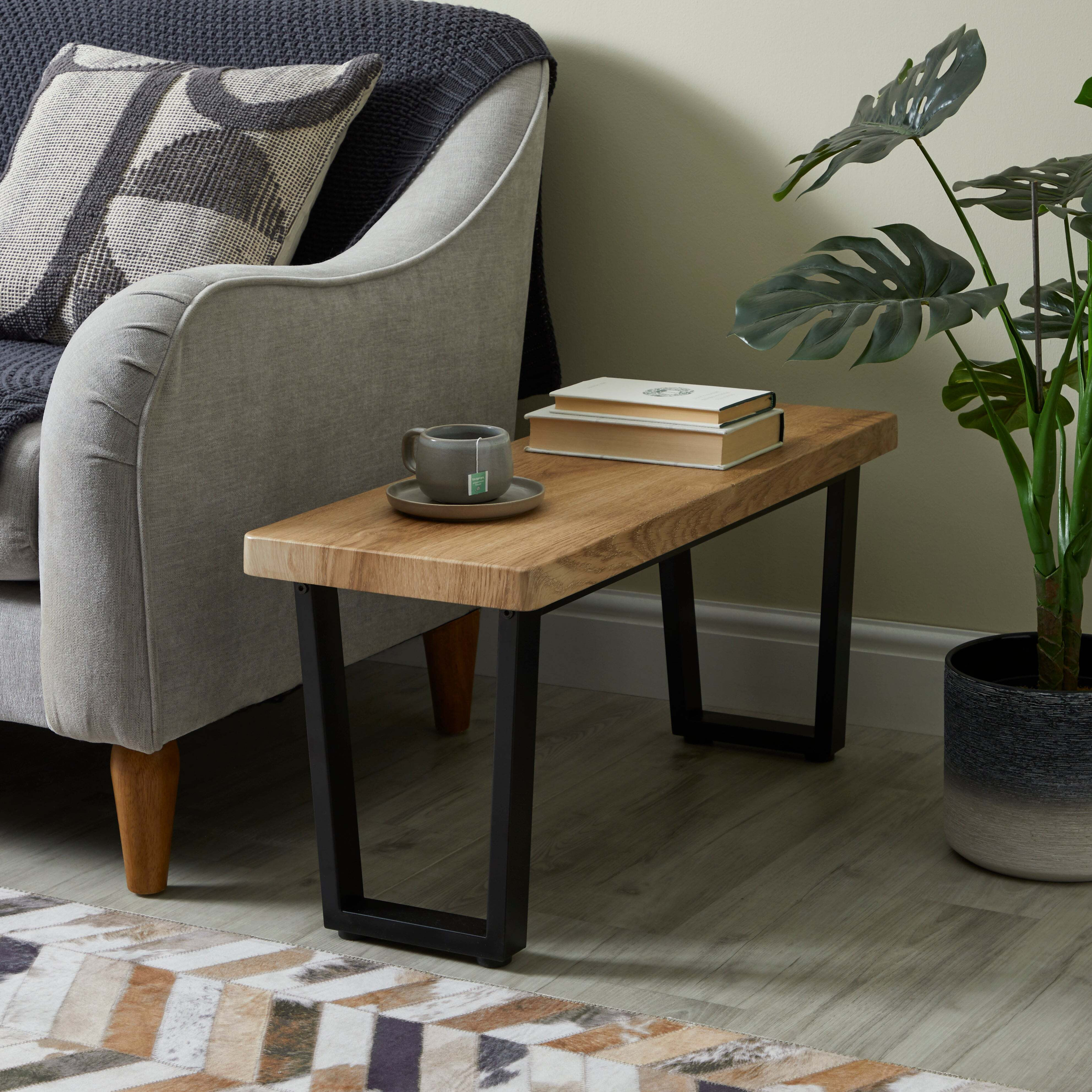 Freddie Oak Effect Long Side Table Brown