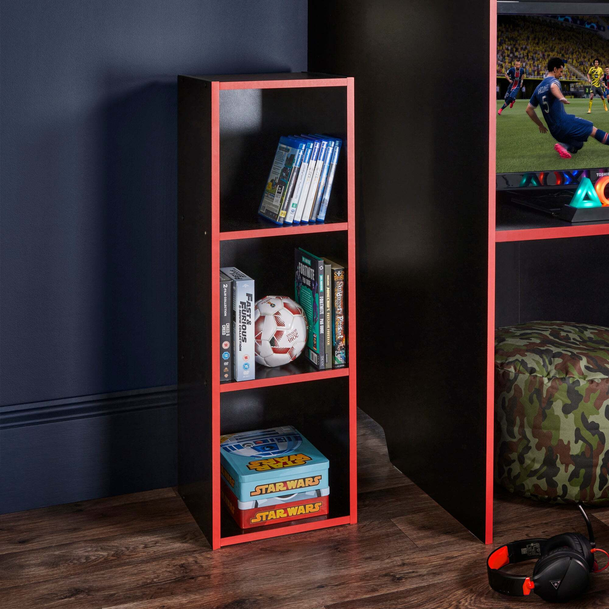 Black 3 Cube Storage Unit Red