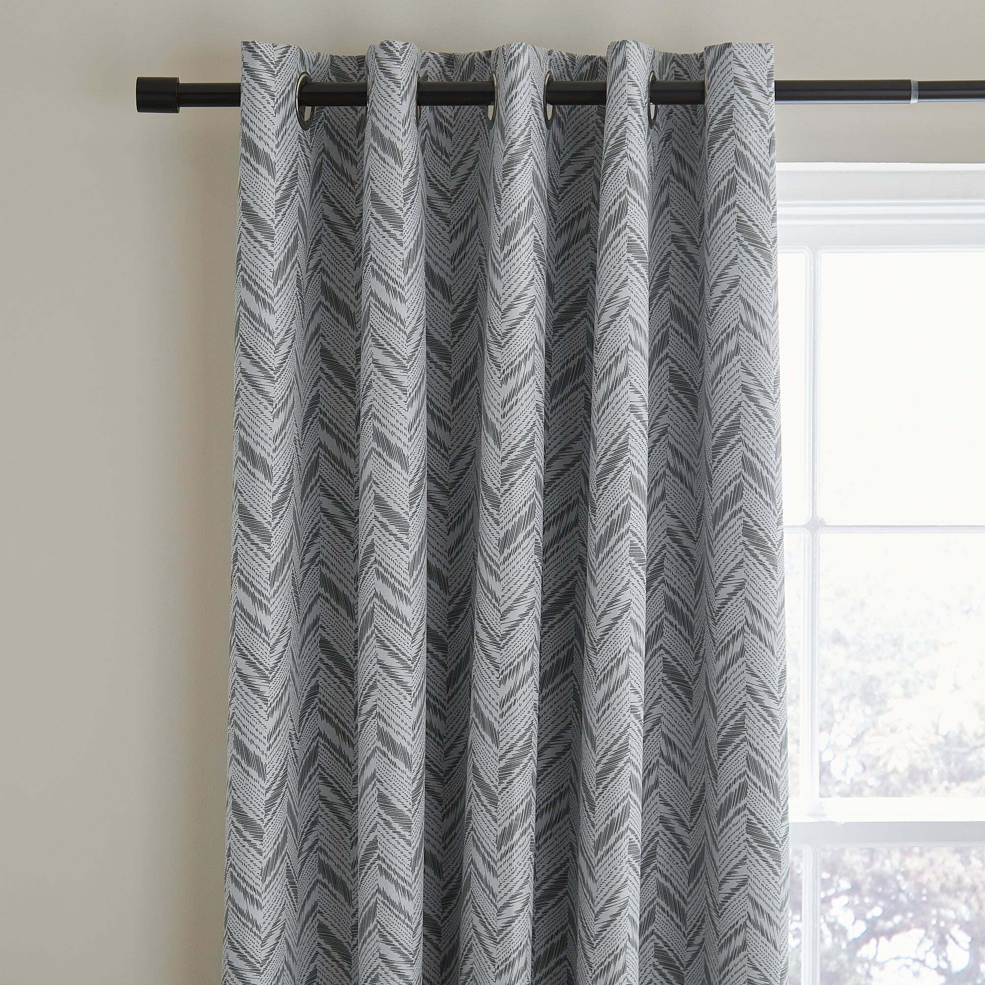 Chevron Printed Grey Blackout Eyelet Curtains Grey/White