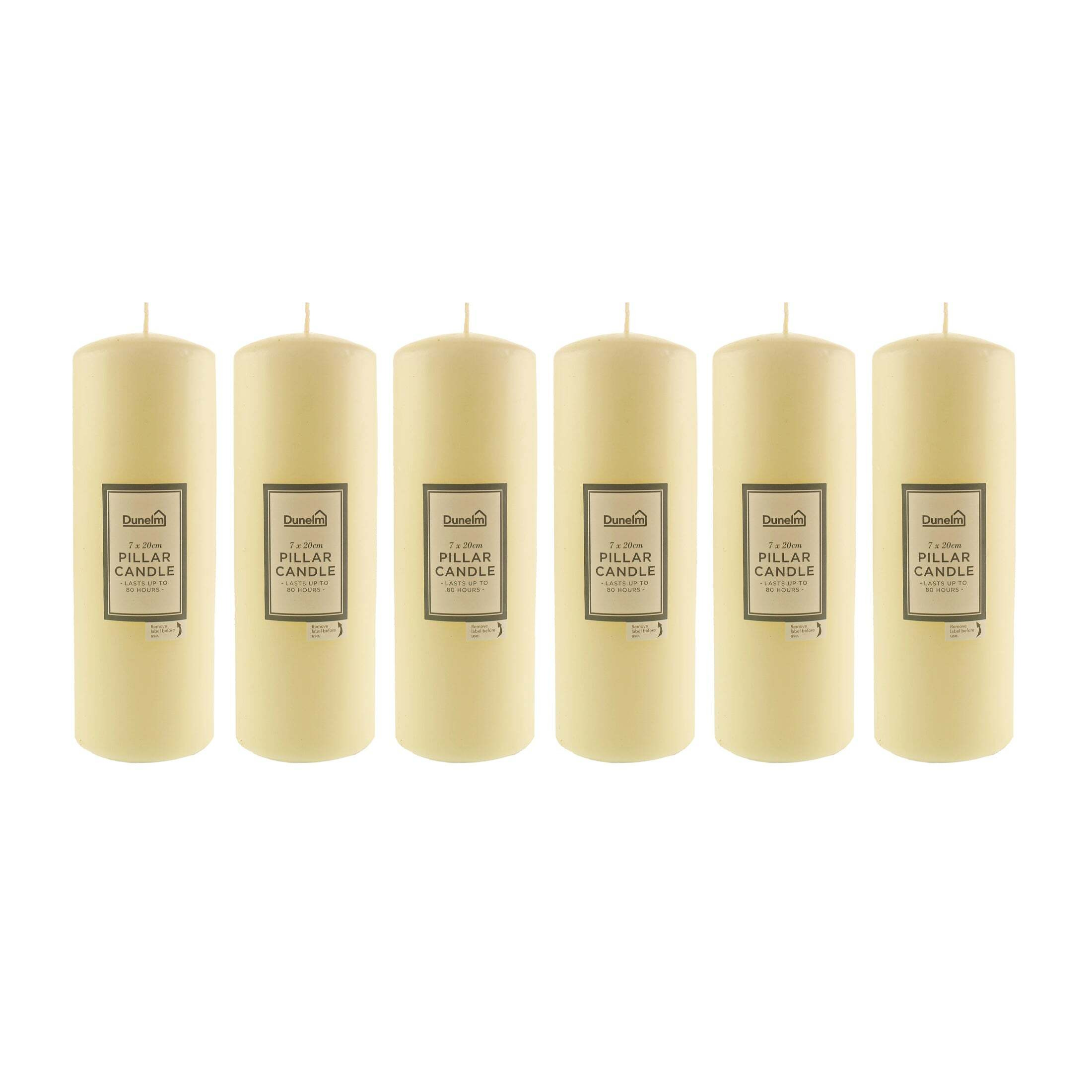 Pack of 6 Cream Pillar Candles, 7cm x 20cm Cream