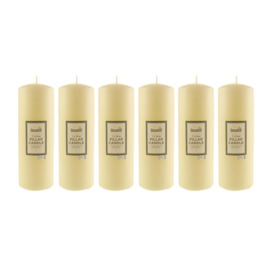Pack of 6 Cream Pillar Candles, 7cm x 20cm Cream