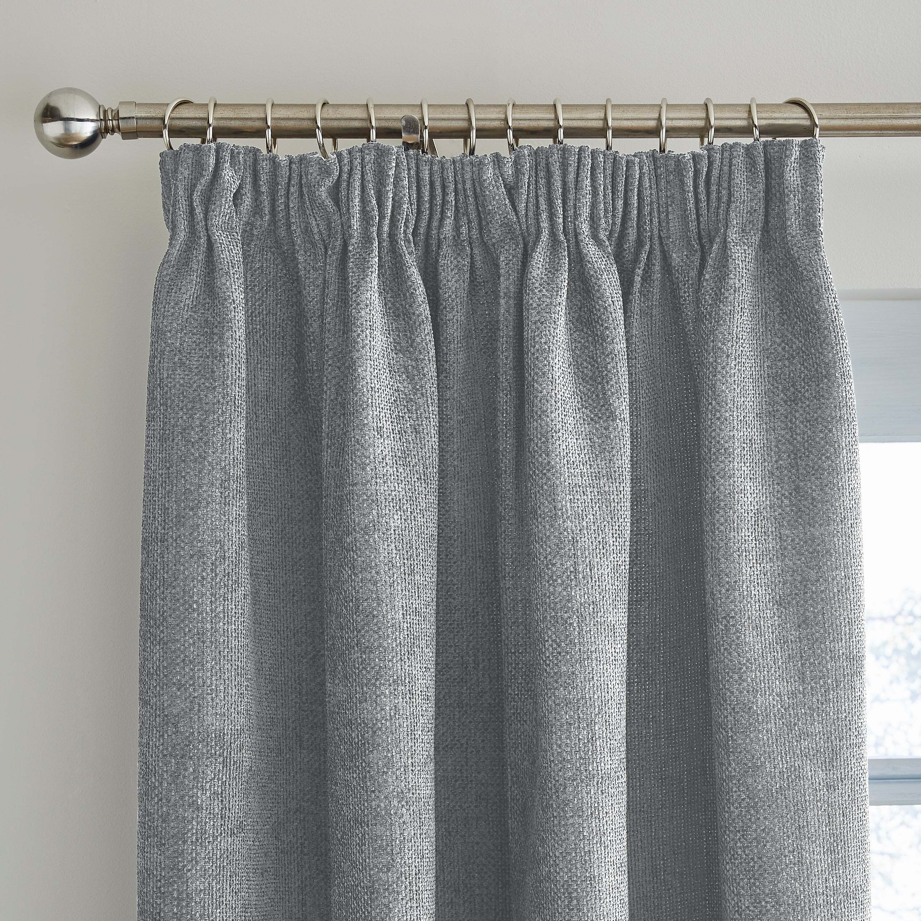 Ensley Chenille Thermal Pencil Pleat Curtains Grey
