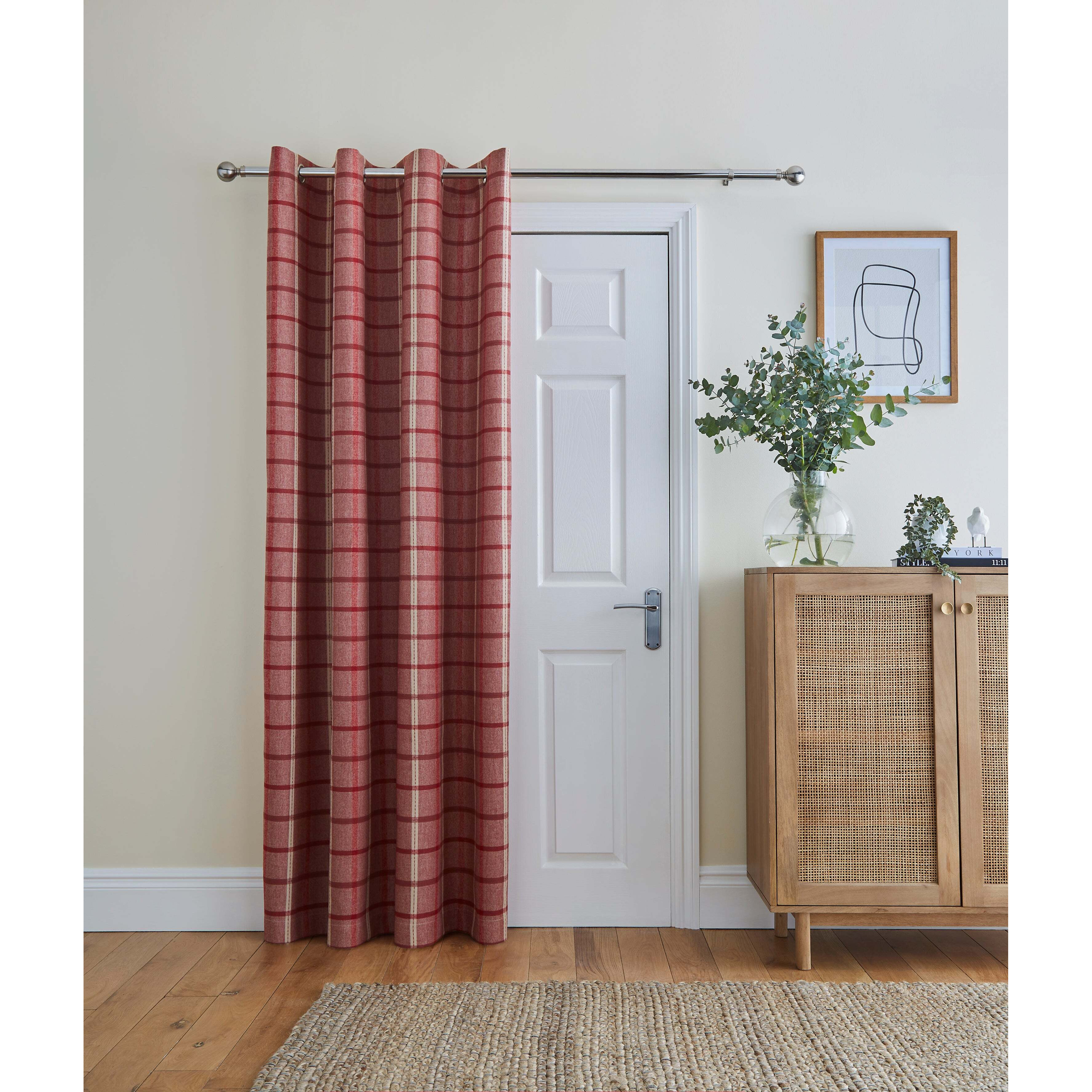 Marled Red Check Thermal Eyelet Door Curtain Red