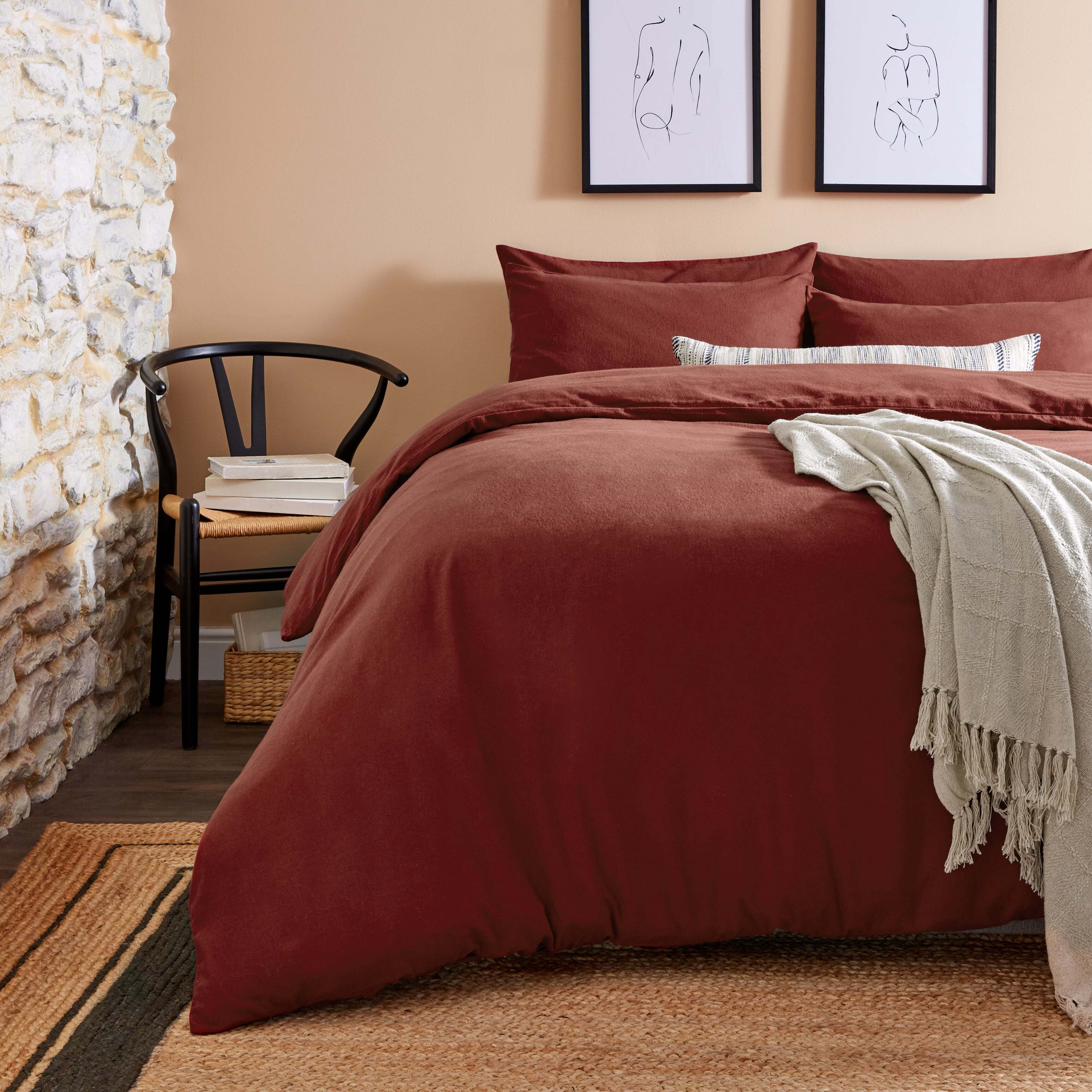 Simply 100% Brushed Cotton Duvet Cover and Pillowcase Set Red