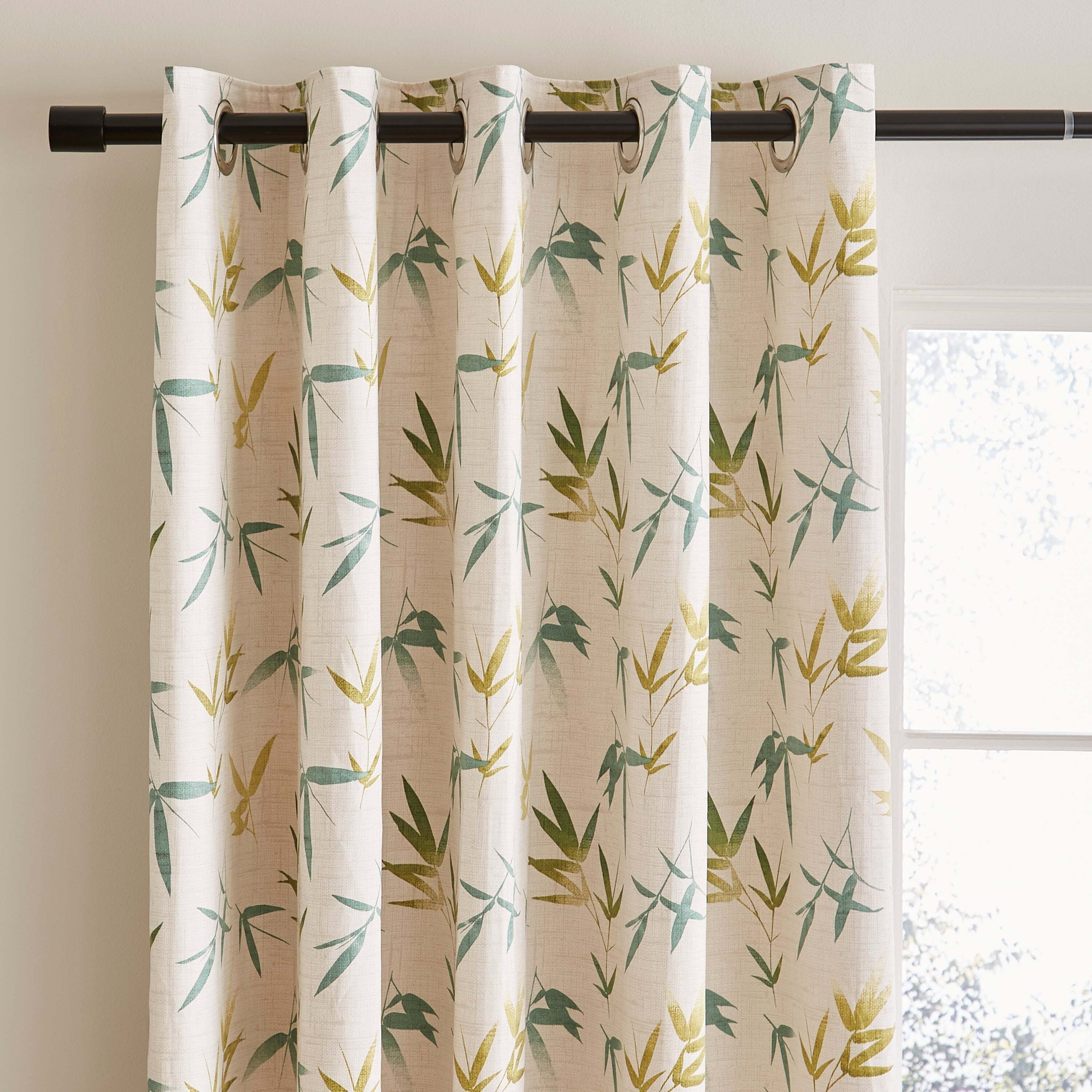 Watercolour Bamboo Teal Eyelet Curtains Green/Beige