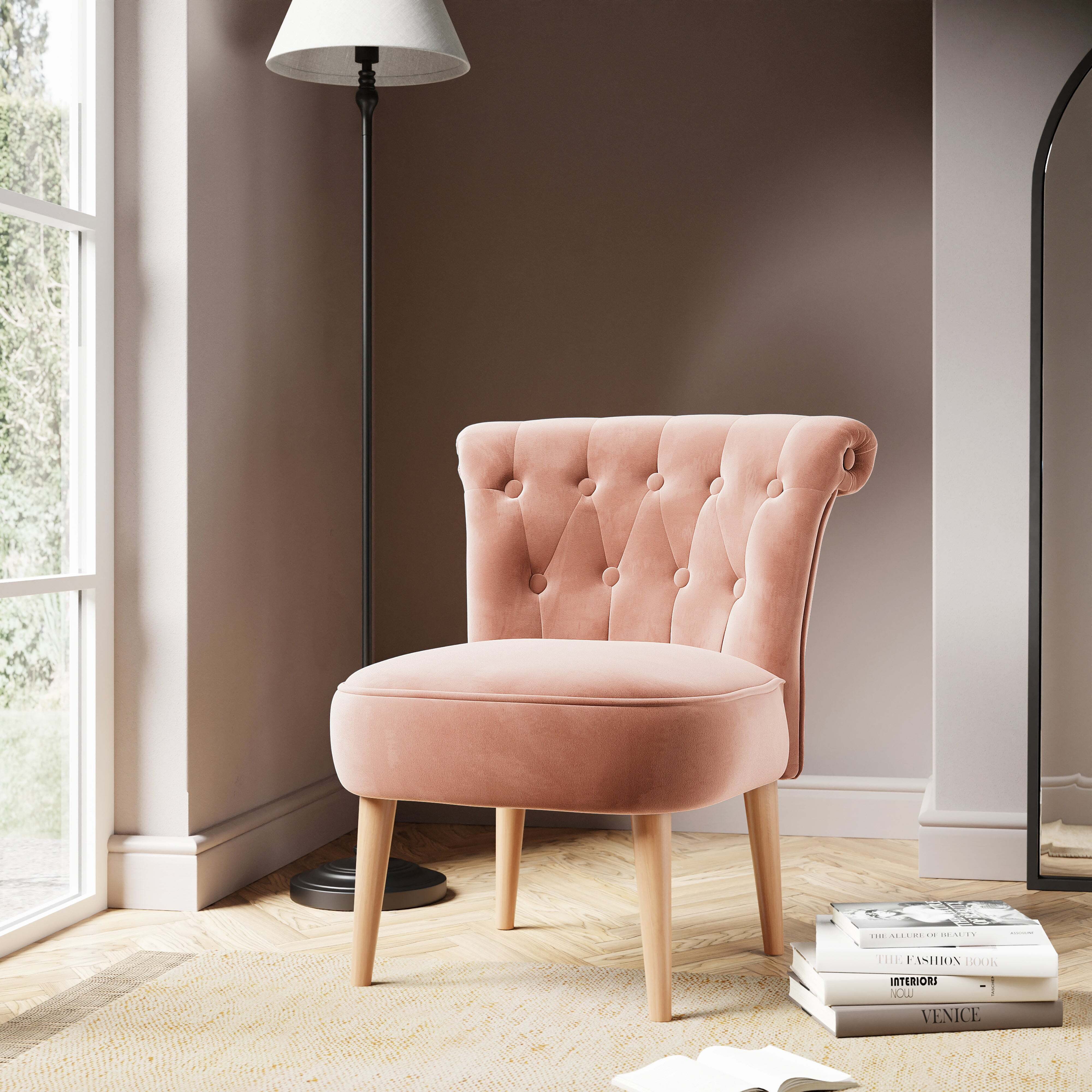 Josephine Velvet Button Back Chair Pink