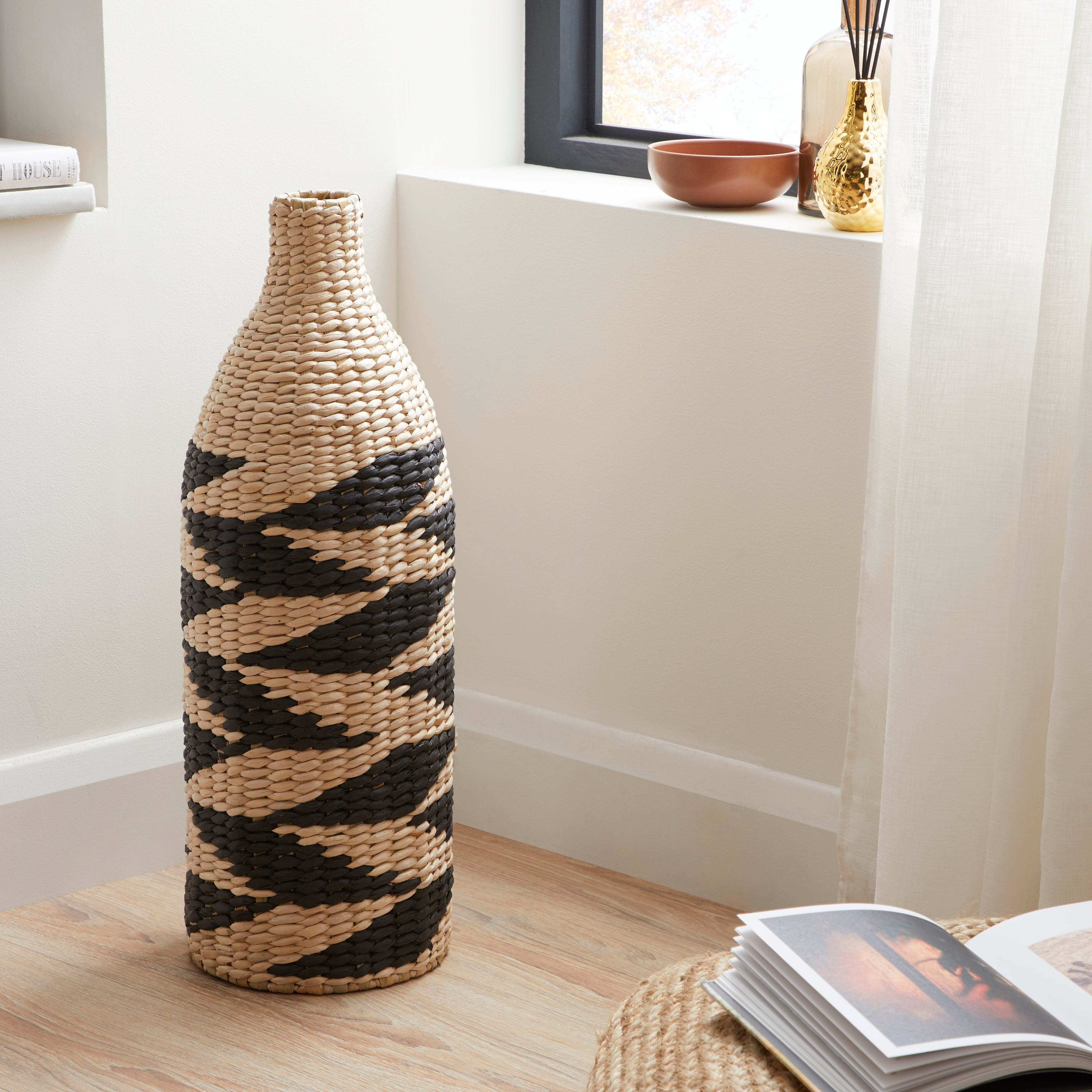 Large Woven Bottle Vase Beige