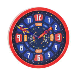 Space Tell The Time Wall Clock Red
