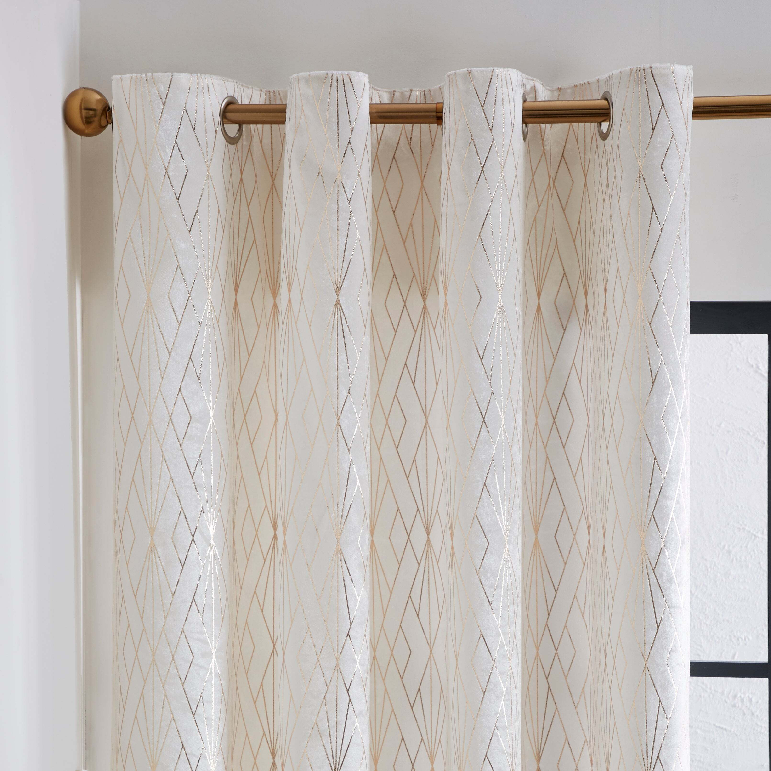 Foil Eyelet Curtains Champagne Beige