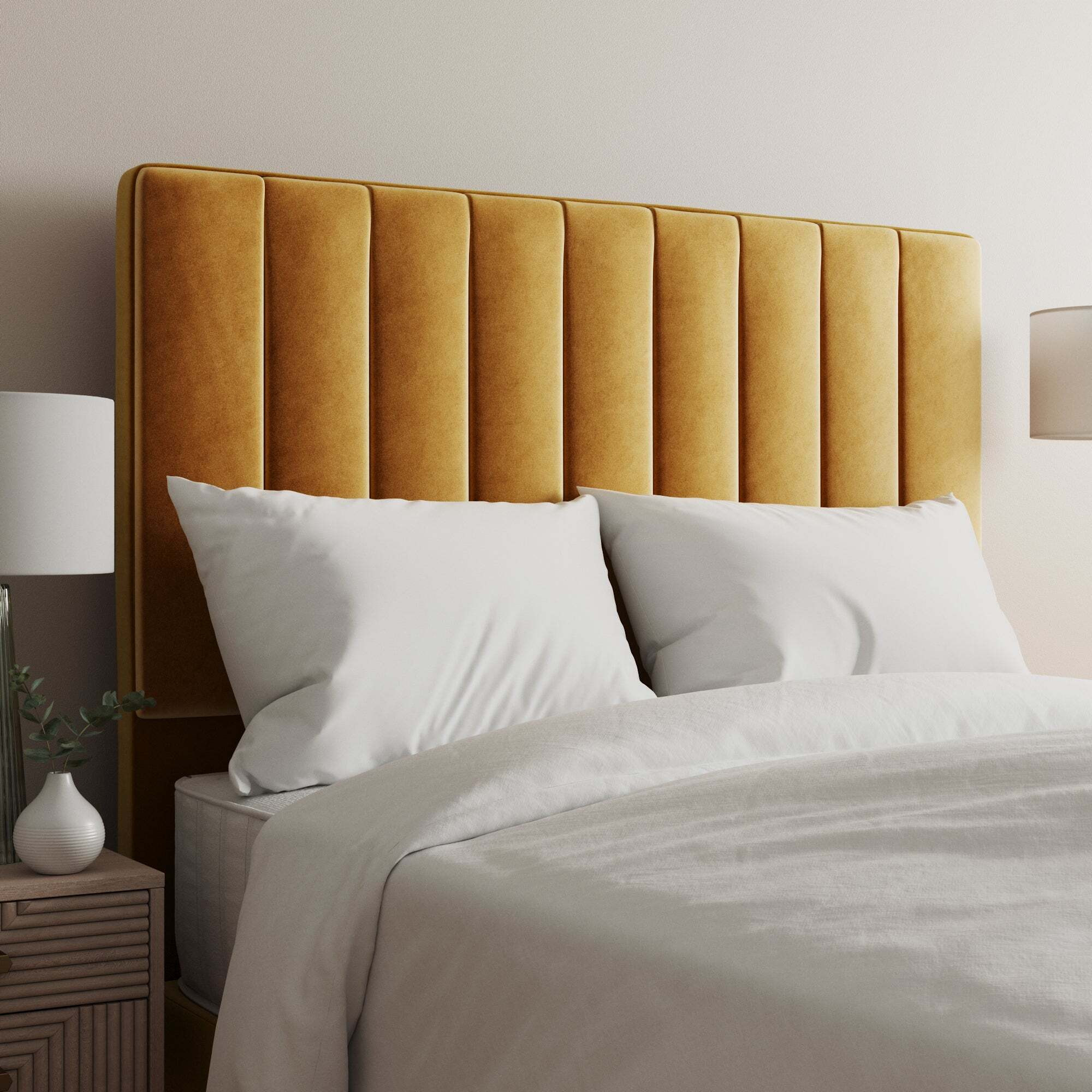 Velvet Vertical Stripe Headboard Yellow