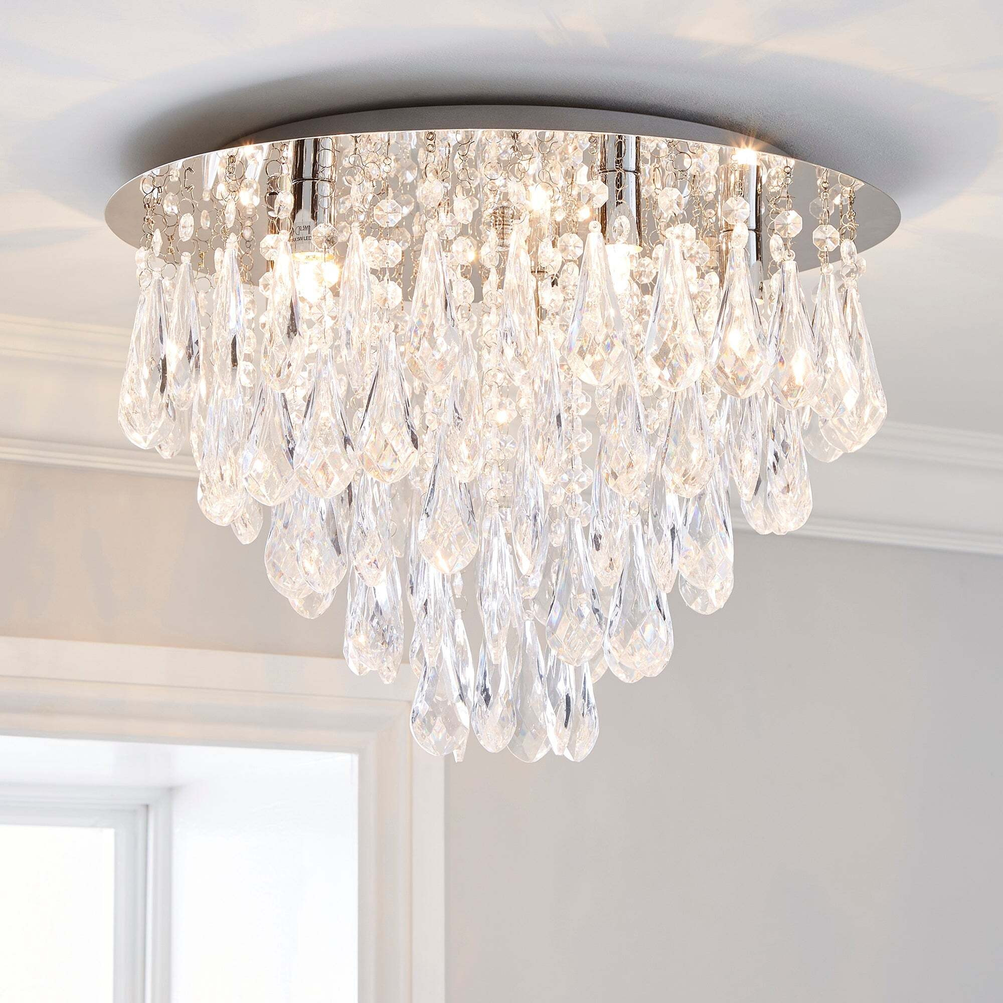 Valencia 5 Light Jewel Chrome Flush Ceiling Fitting Silver