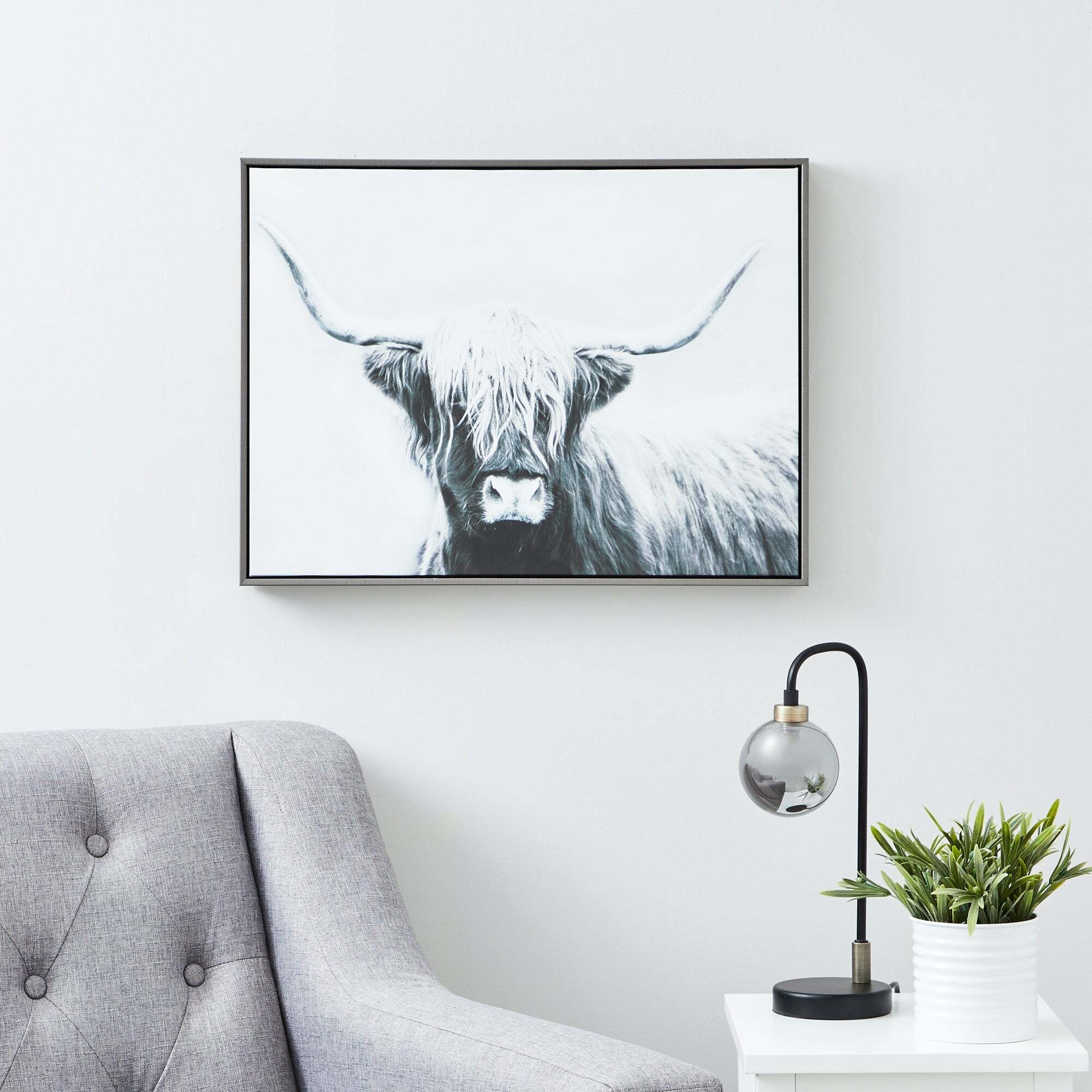 Highland Cow Boxed Canvas Black and white