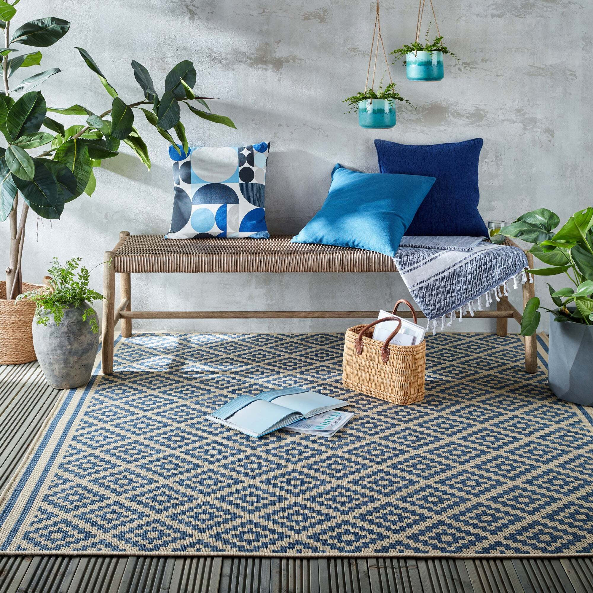 Moretti Indoor Outdoor Square Rug Blue