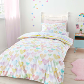 Rainbow Hearts Duvet Cover and Pillowcase Set White/Pink