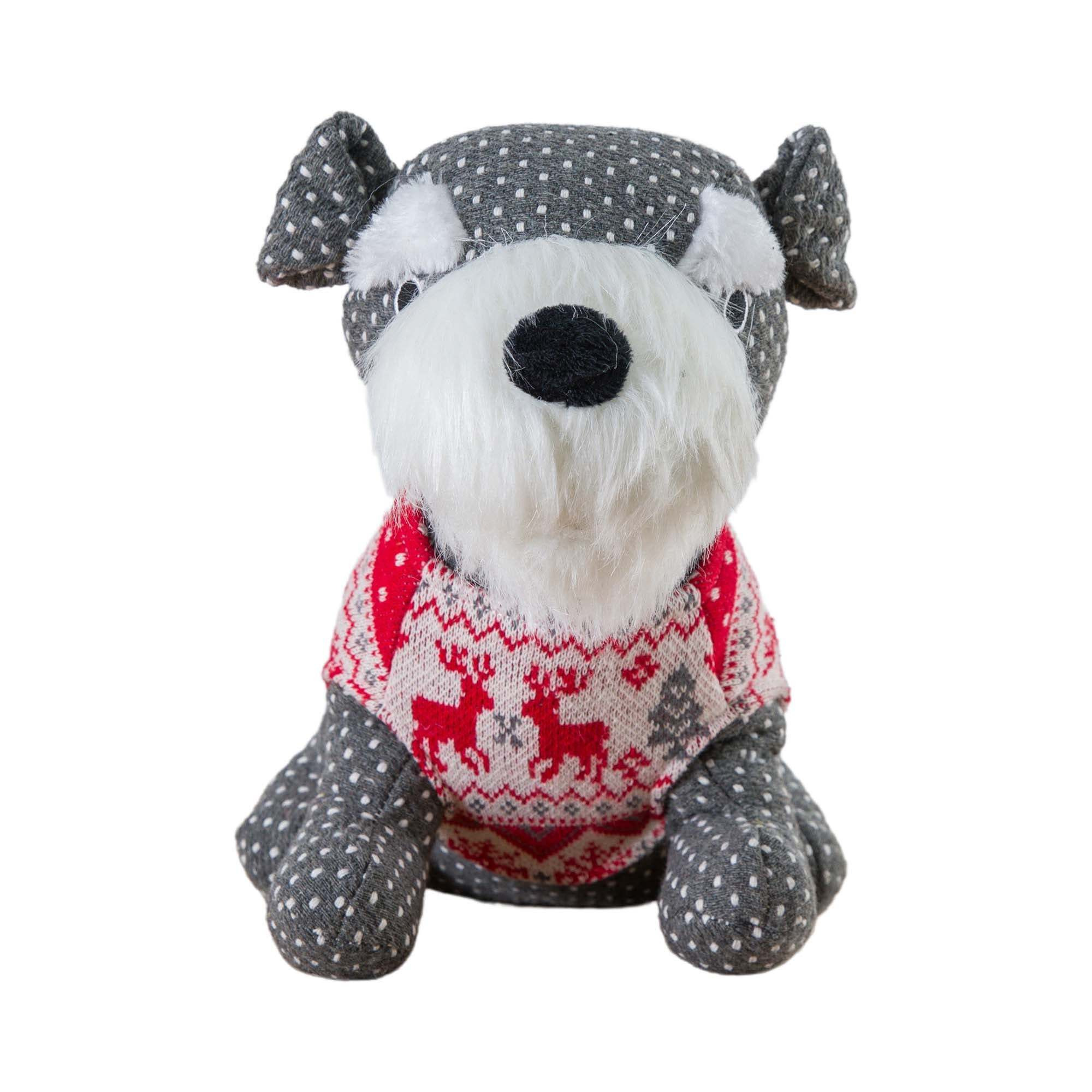 Schnauzer Knitted Jumper Grey Doorstop Grey/Red