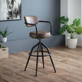 Barbican Adjustable Height Bar Stool, Brown Faux Leather Brown