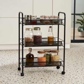 Black Mesh 3 Tier Storage Trolley Black