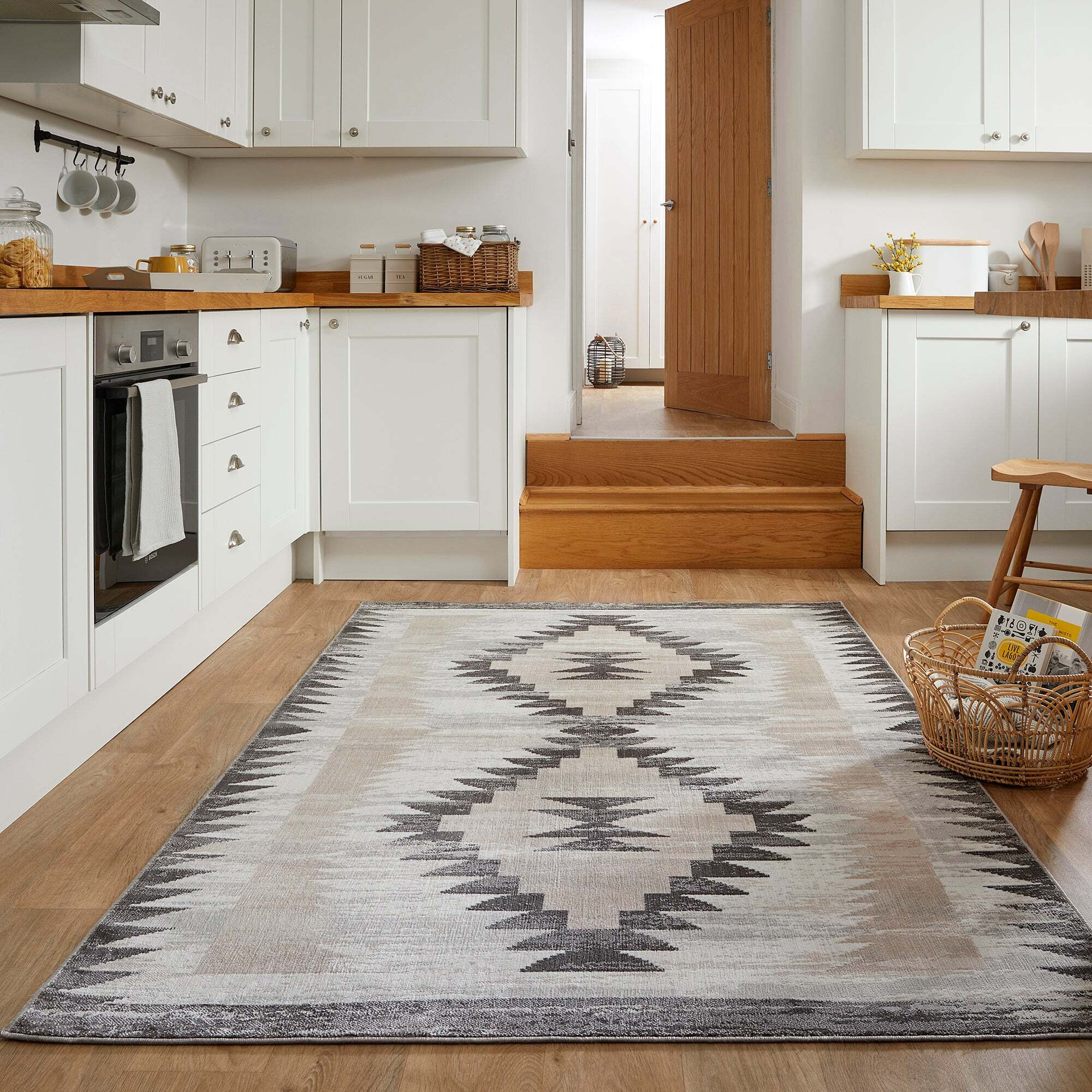PractiRug Millie Washable Aztec Rug Grey