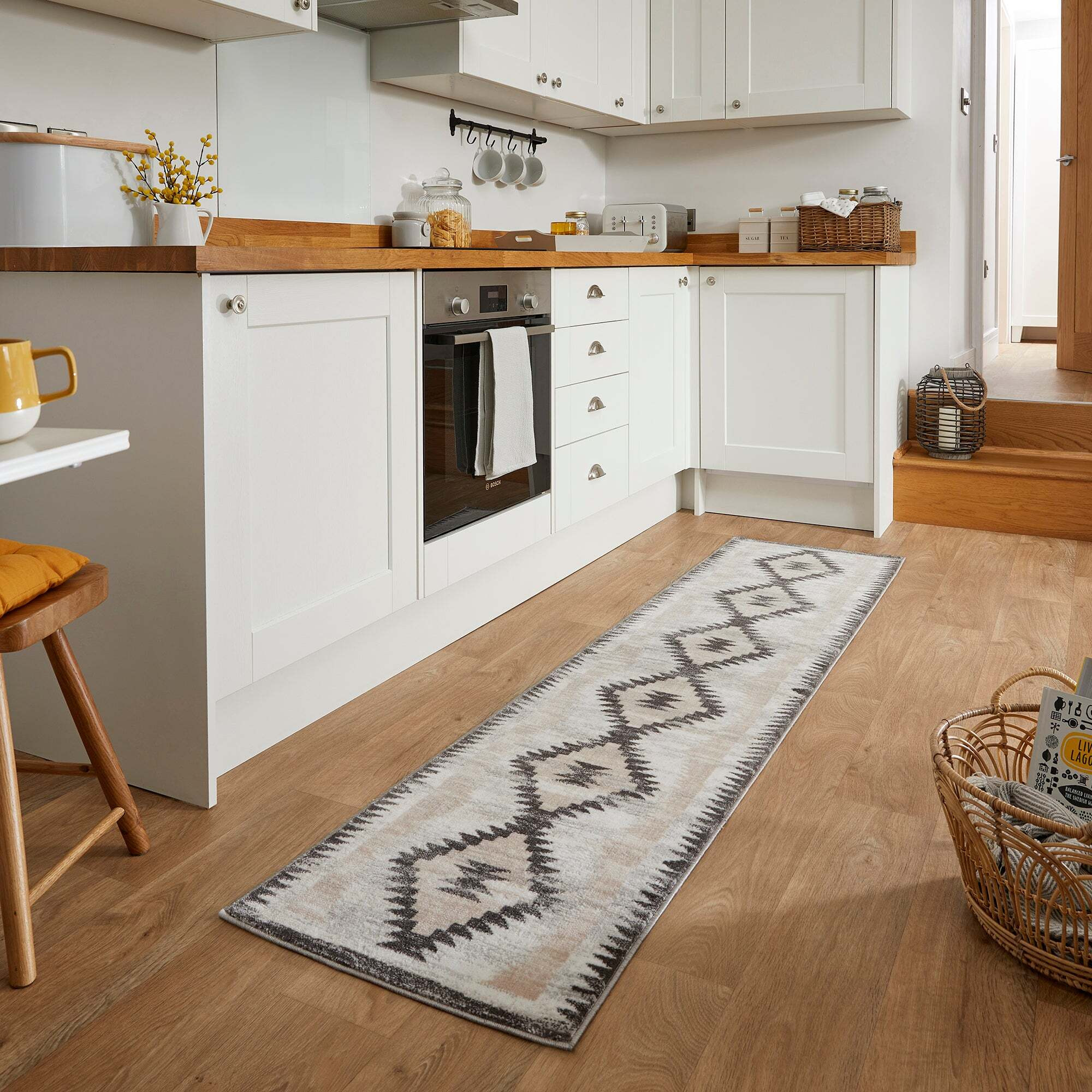 PractiRug Millie Washable Aztec Runner Grey