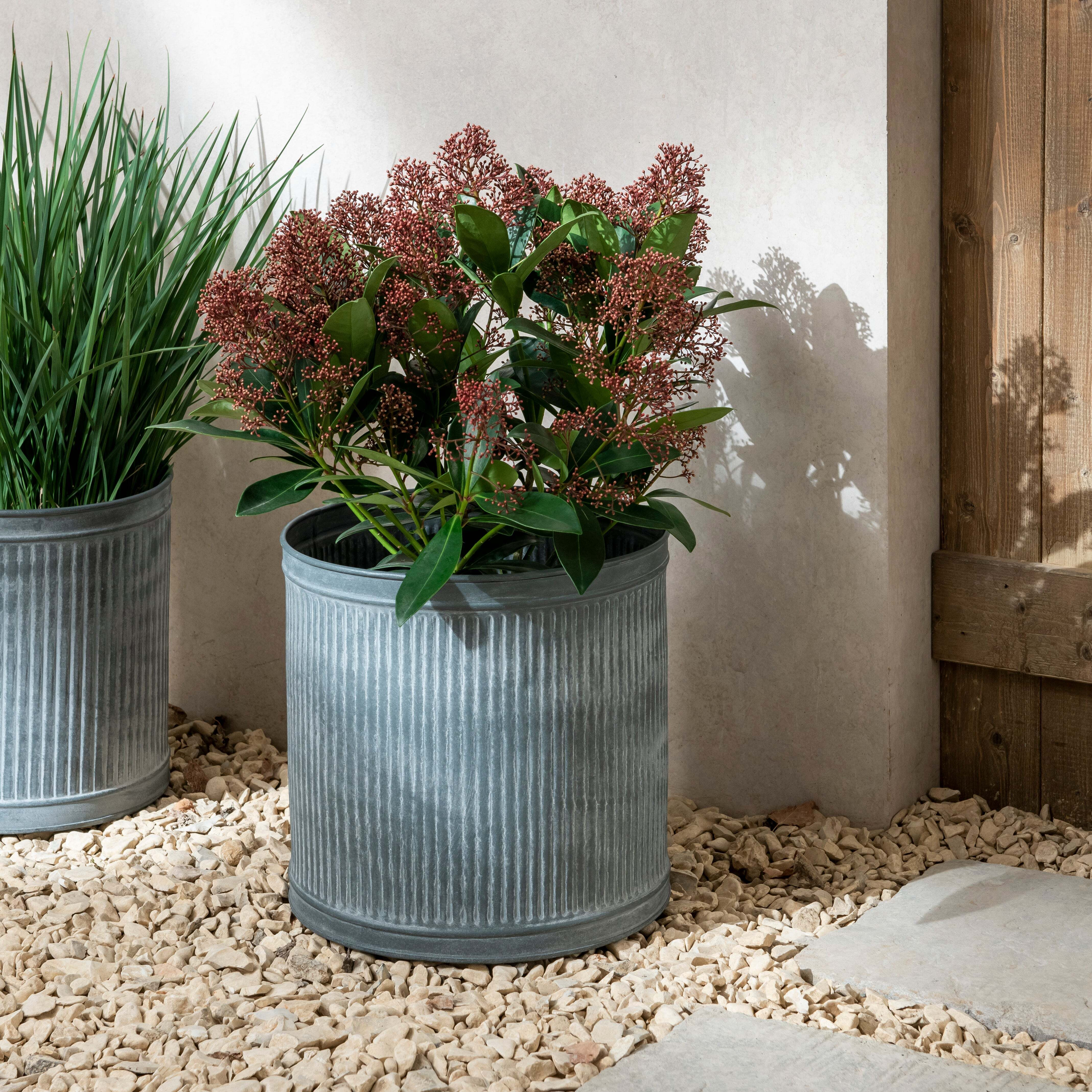 Round Galvanised Planter Grey