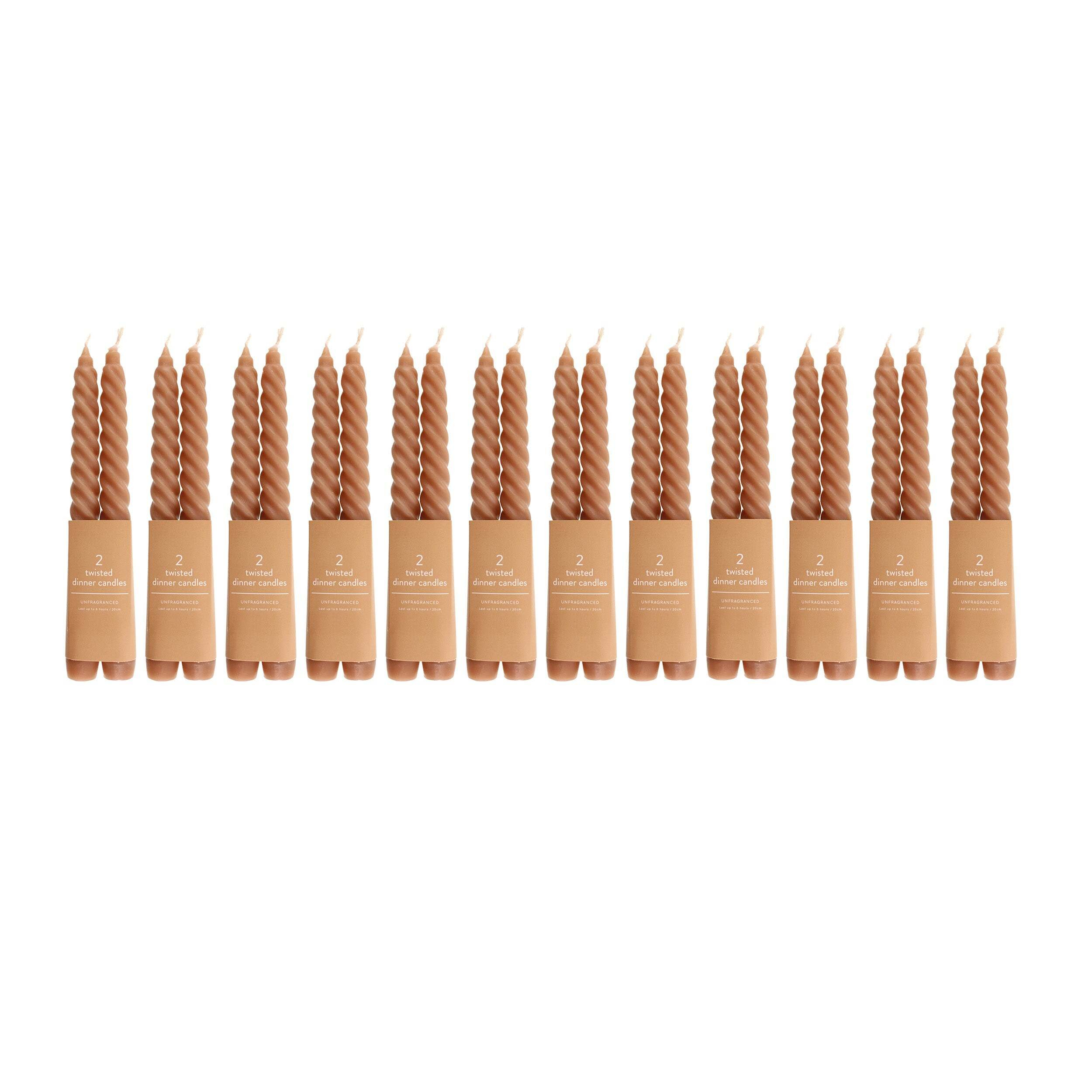 Pack of 12 Twisted Pillar Candles Brown
