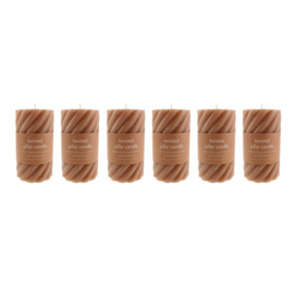 Pack of 6 Twisted Pillar Candles Brown