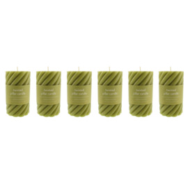 Pack of 6 Twisted Pillar Candles Green