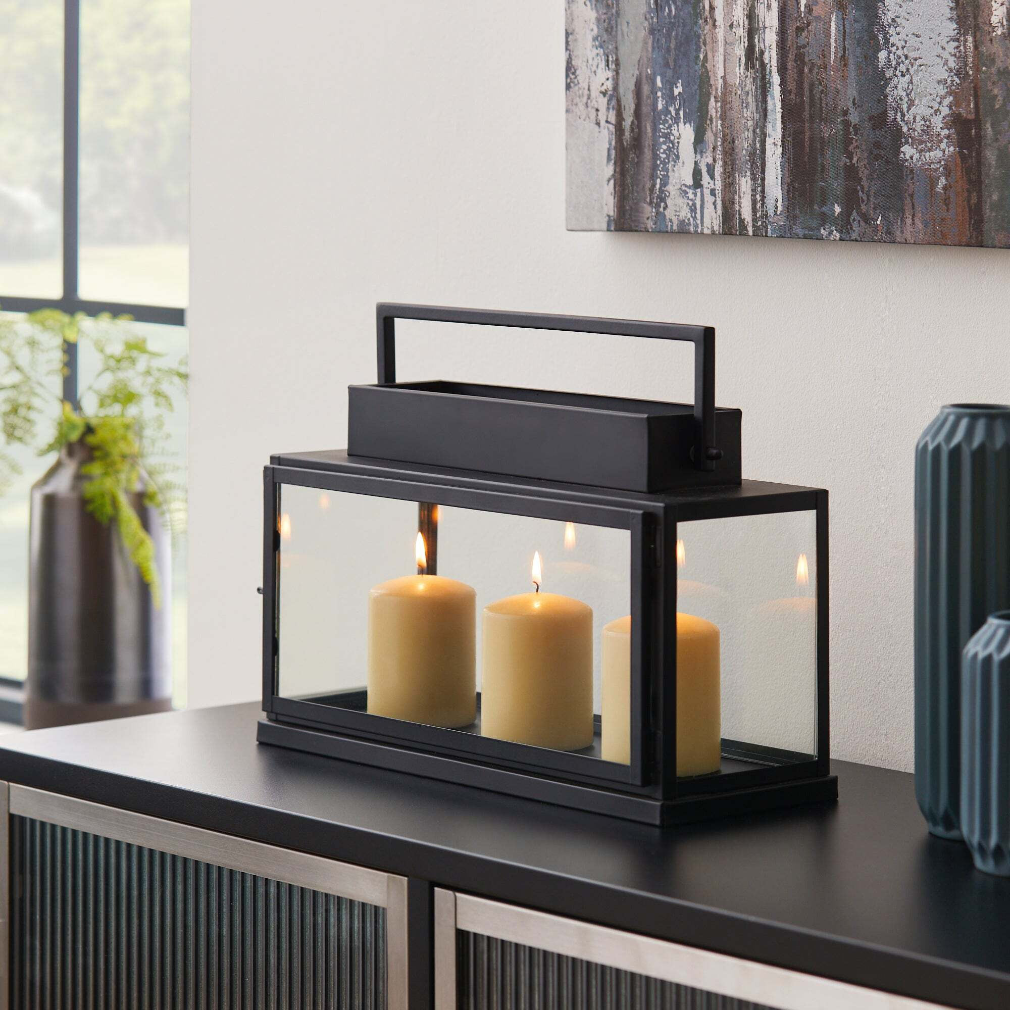 London 3 Pillar Candle lantern Black