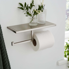 London Toilet Roll Holder and Shelf Brushed Chrome Silver