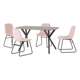 Athens Rectangular Dining Table with 4 Lukas Chairs, Concrete Effect Pink