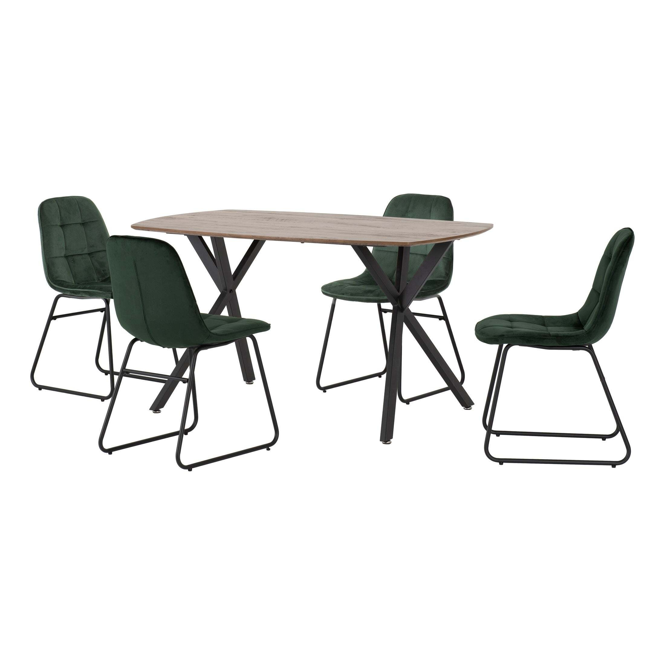 Athens Rectangular Dining Table with 4 Lukas Chairs, Oak Effect Green