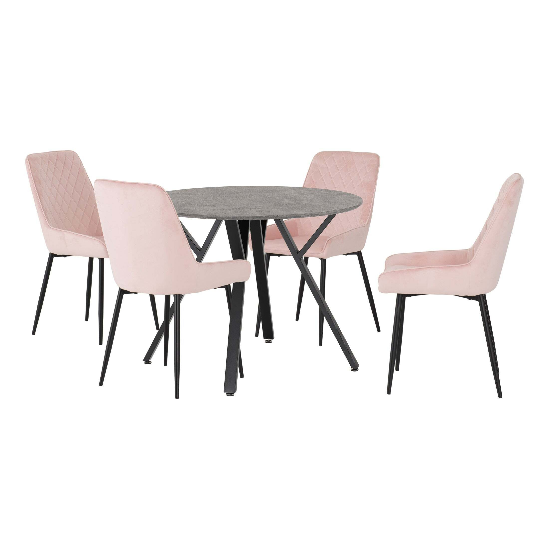 Athens Round Dining Table with 4 Avery Chairs Pink